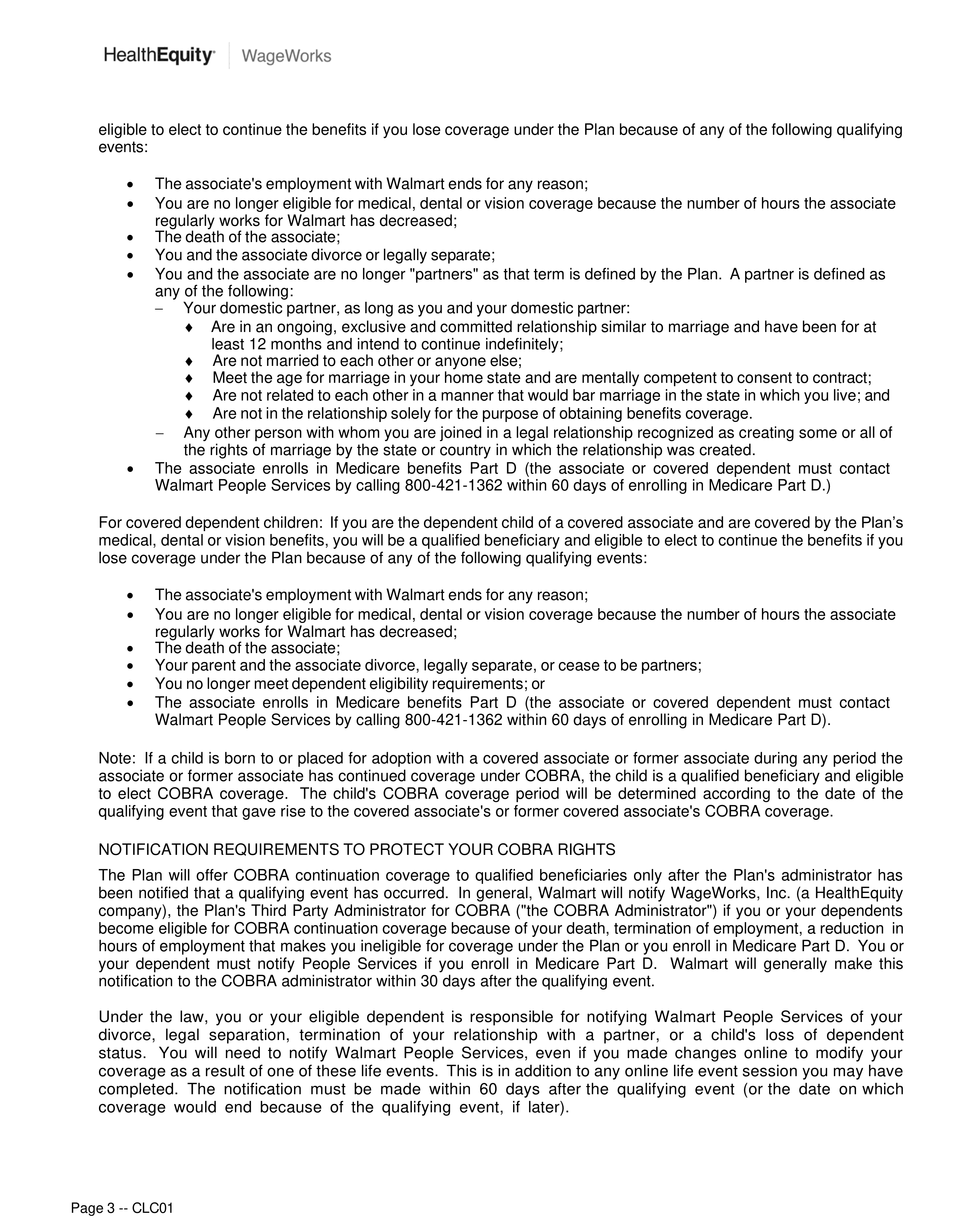 Walmart COBRA Rights Notice — page 3