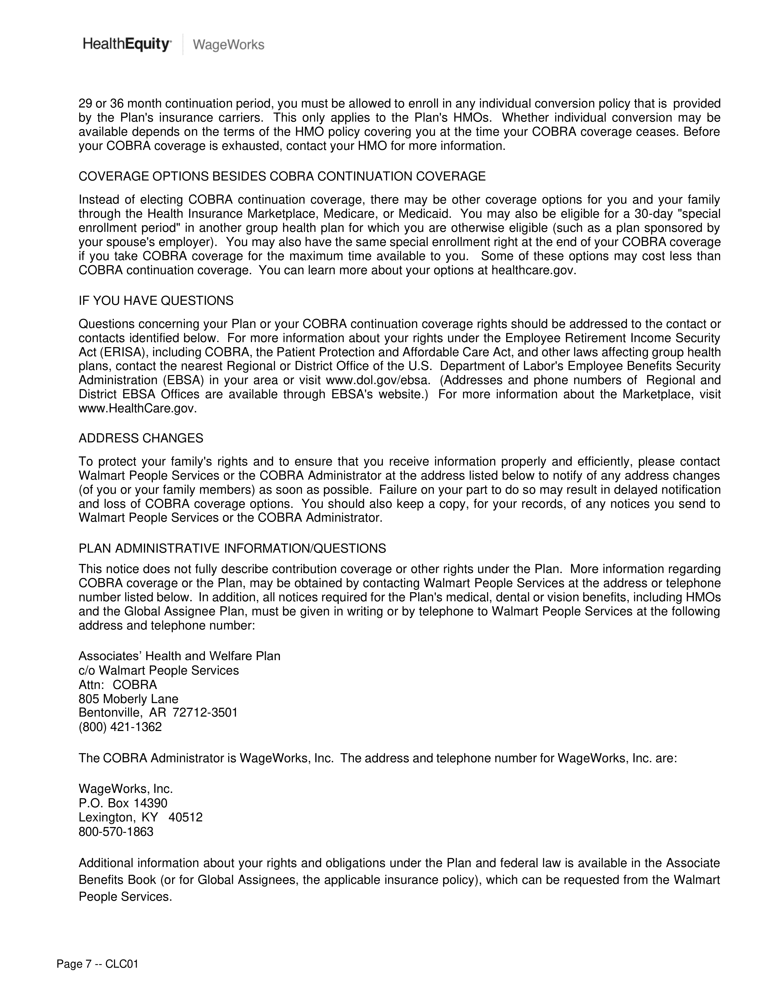 Walmart COBRA Rights Notice — page 7