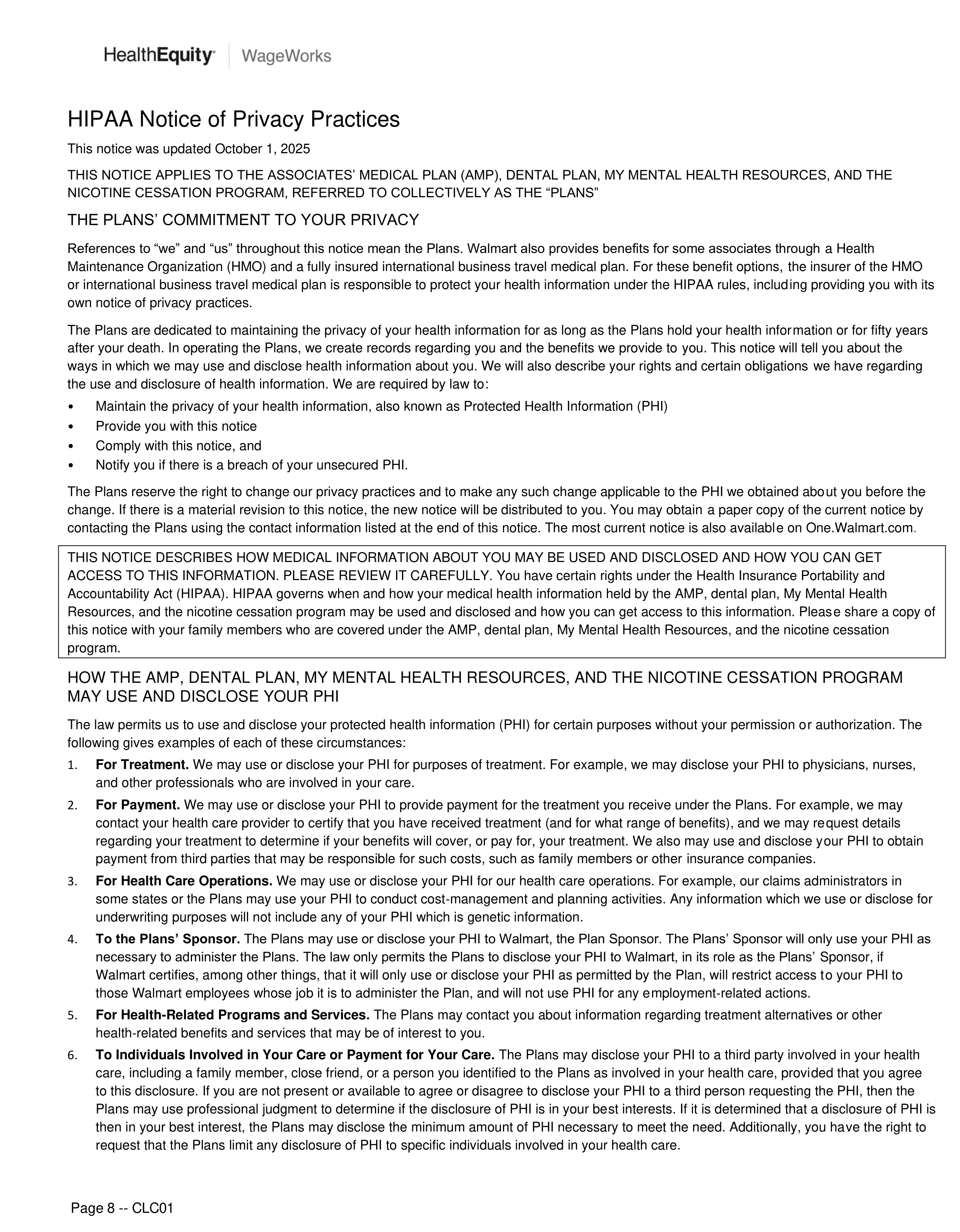Walmart COBRA Rights Notice — page 8