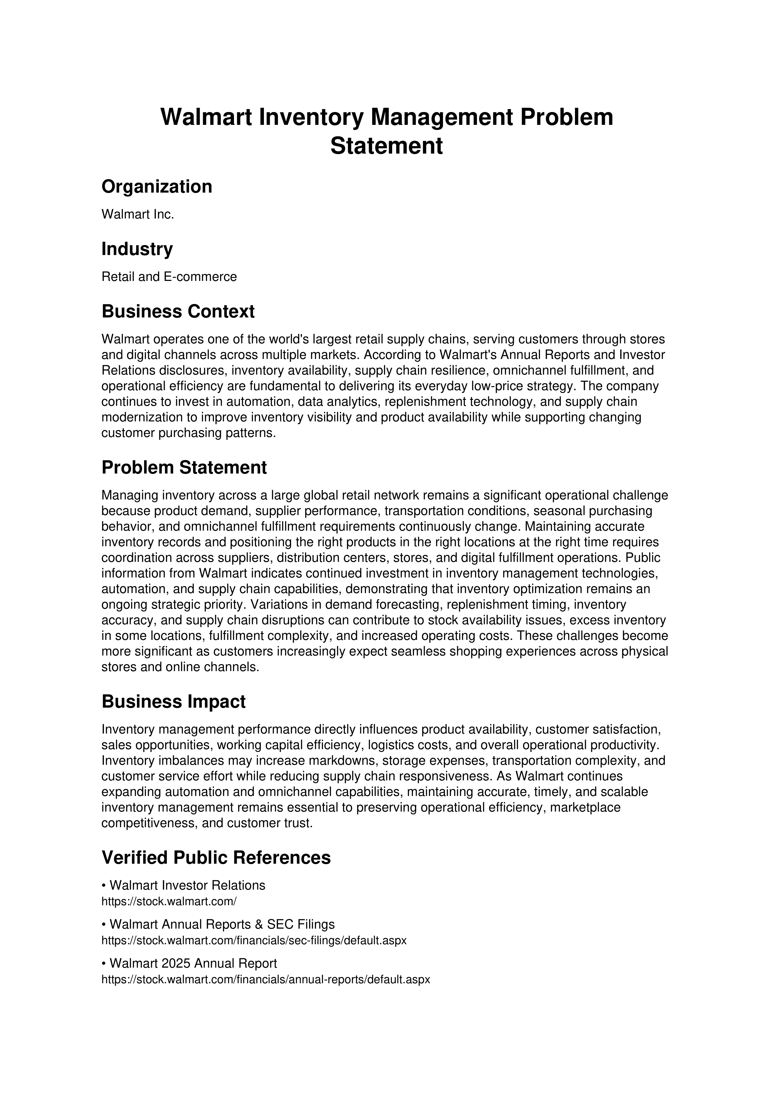 Walmart Inventory Management Problem Statement — page 1