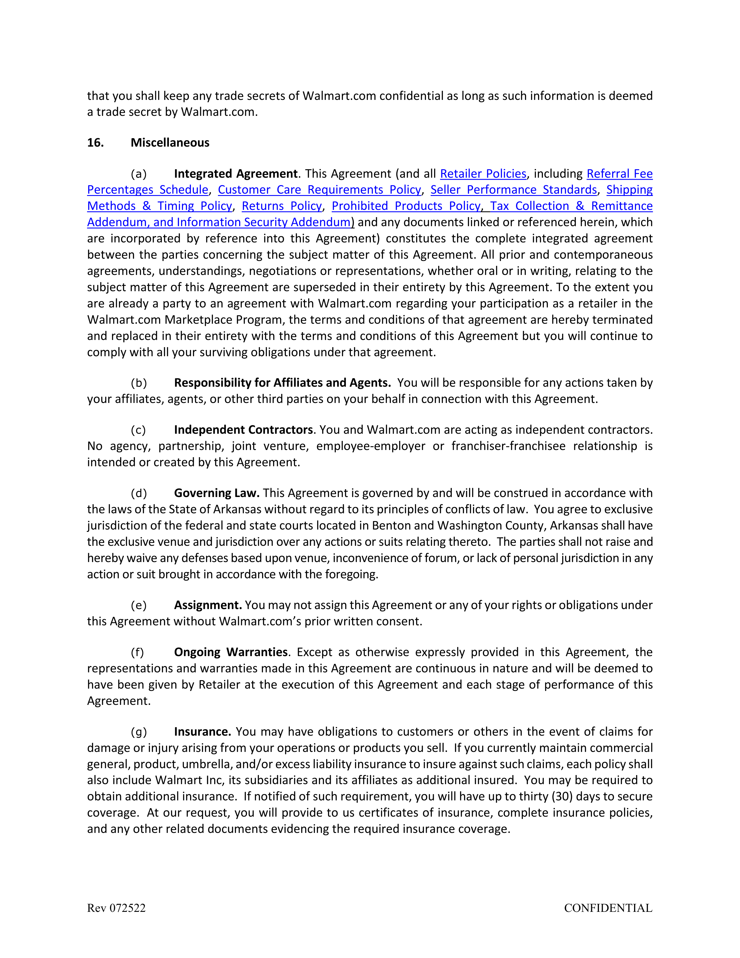 Walmart Marketplace Retailer Agreement — page 12