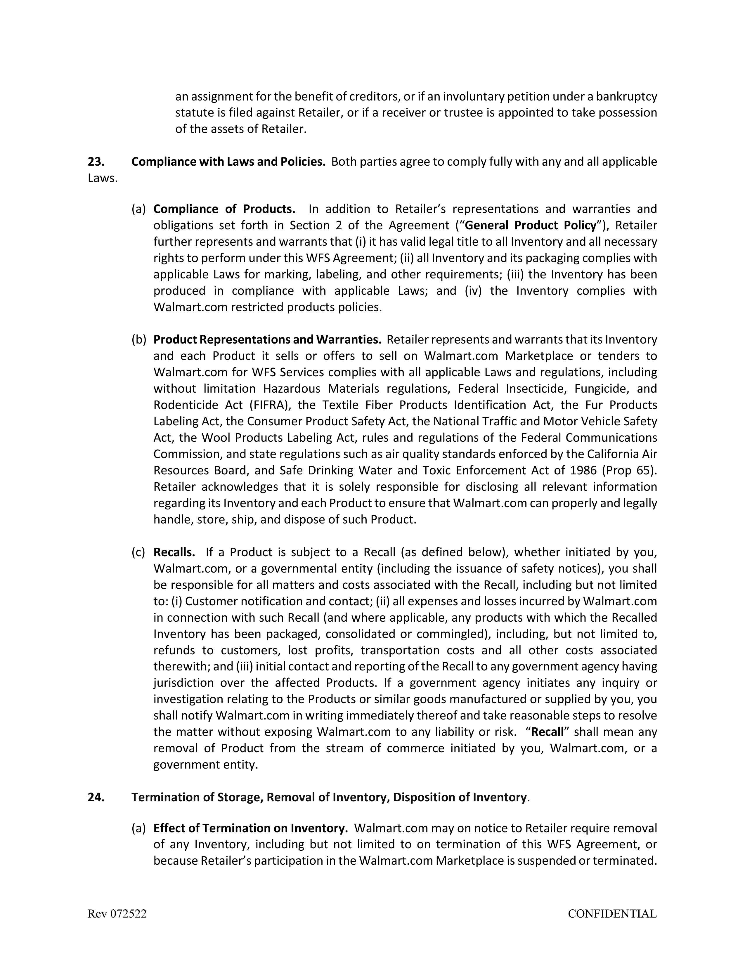 Walmart Marketplace Retailer Agreement — page 16