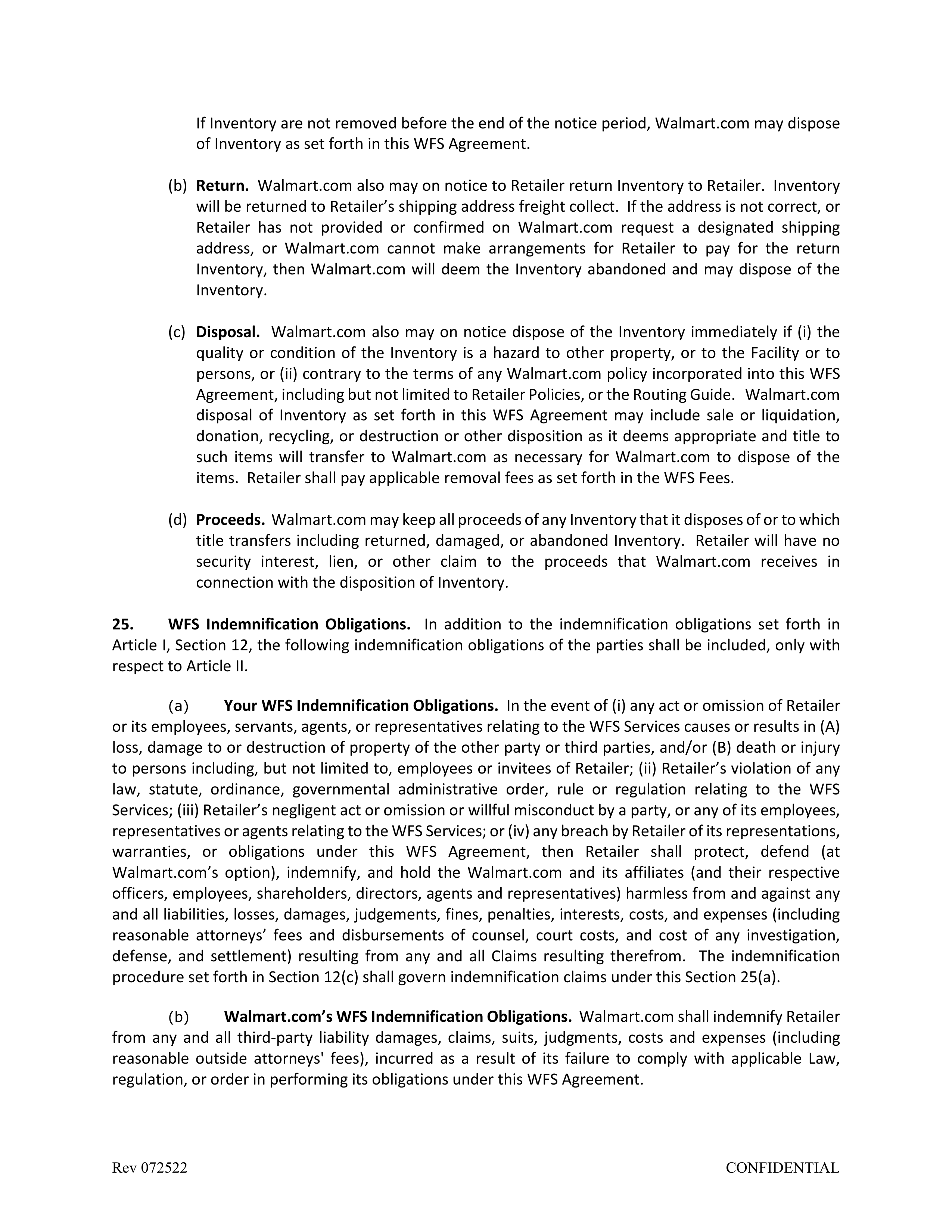 Walmart Marketplace Retailer Agreement — page 17