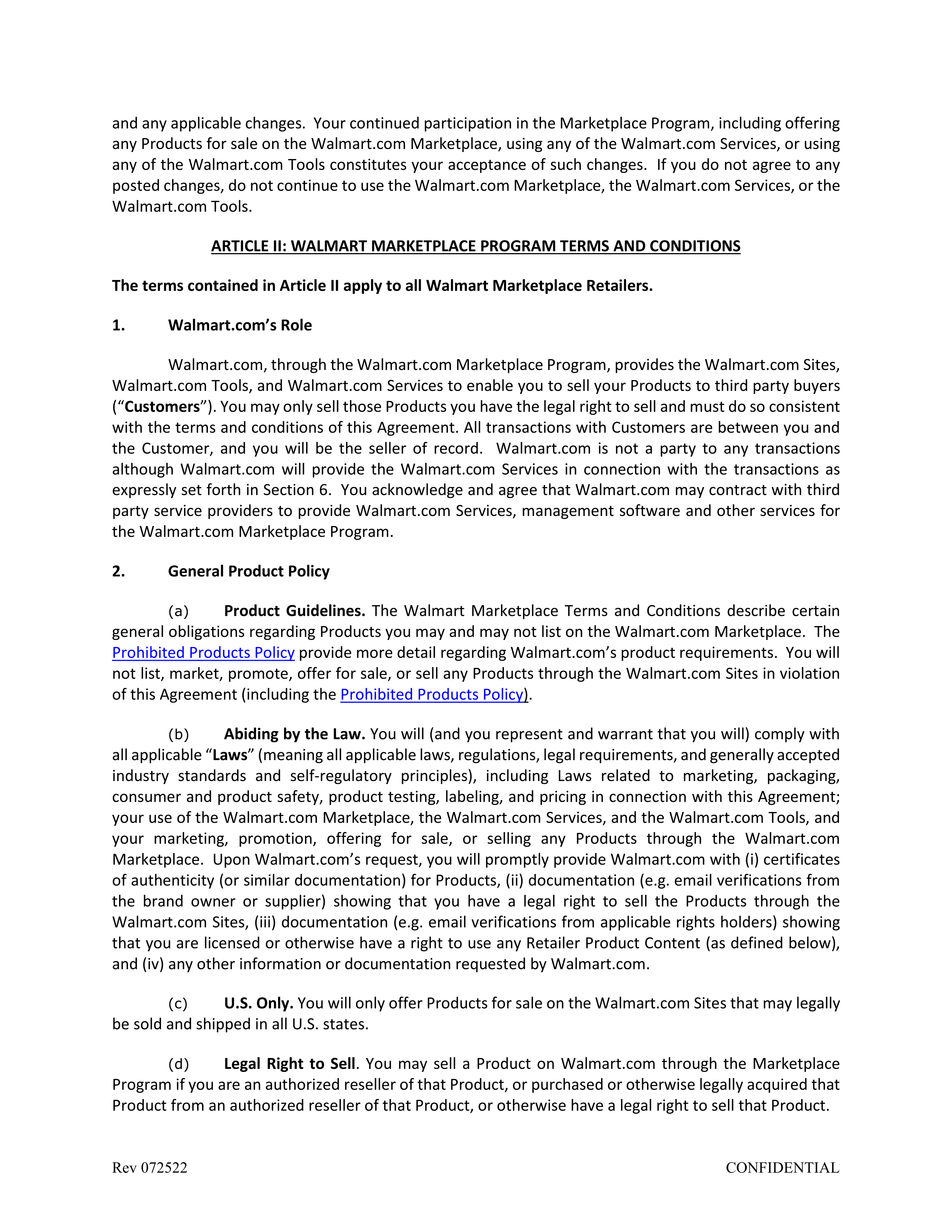 Walmart Marketplace Retailer Agreement — page 2