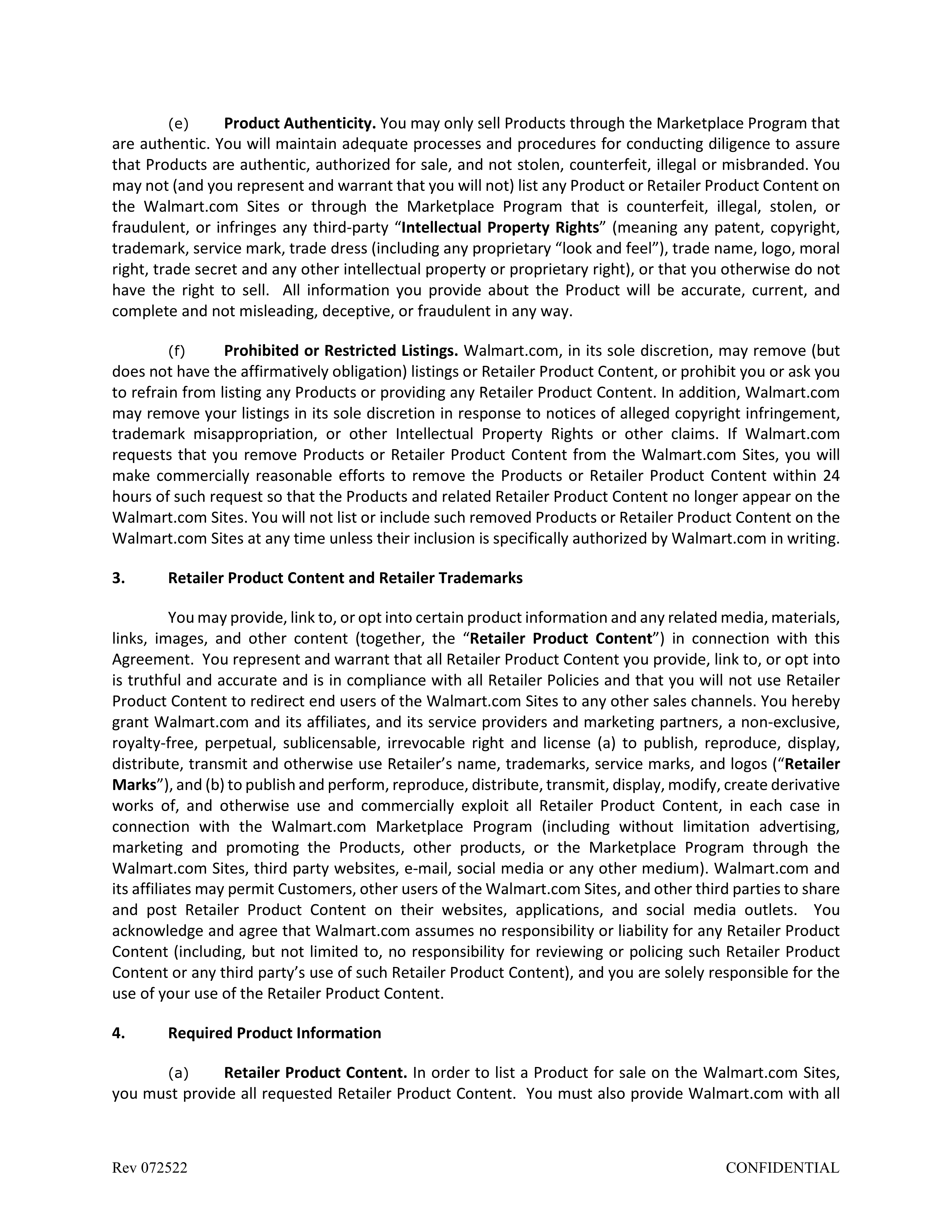 Walmart Marketplace Retailer Agreement — page 3