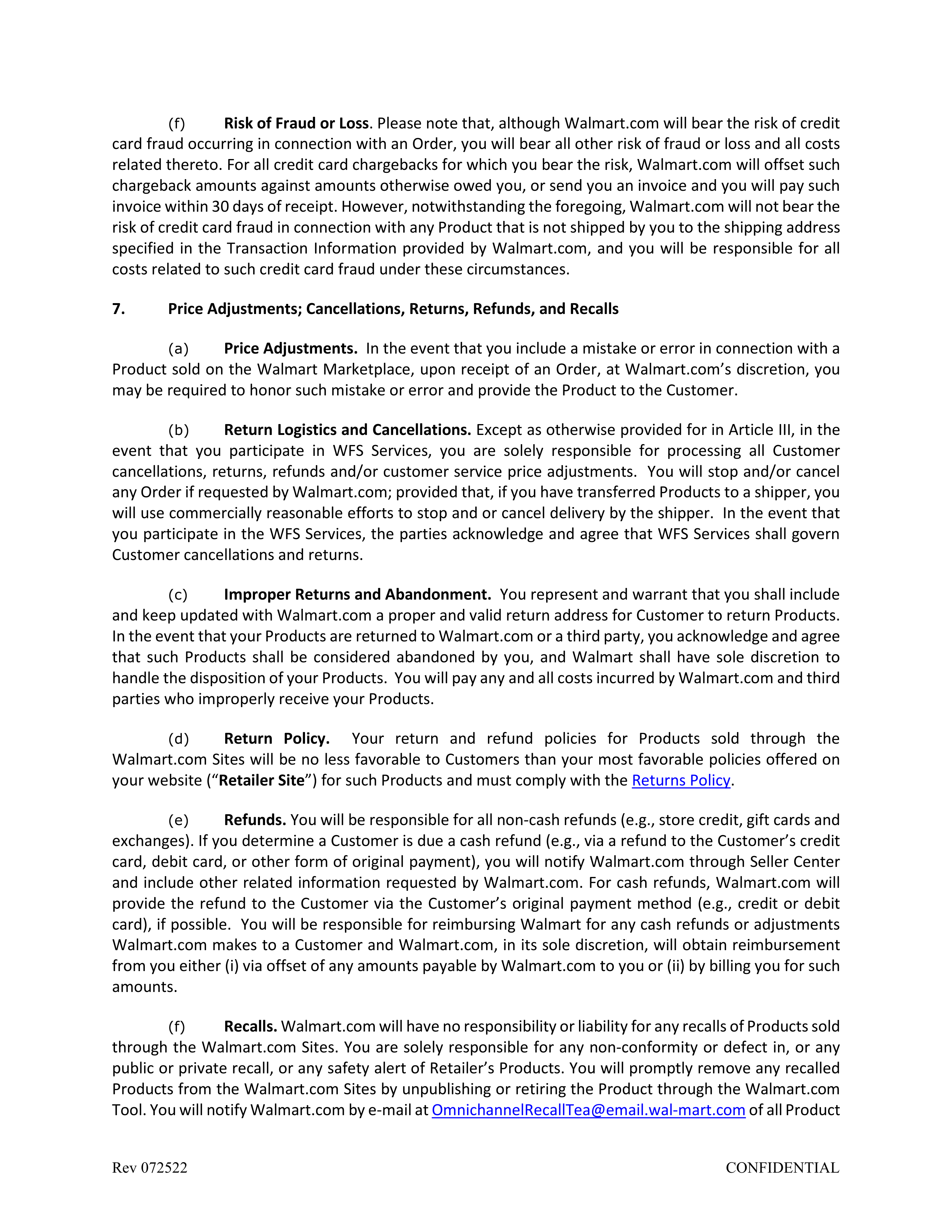 Walmart Marketplace Retailer Agreement — page 6