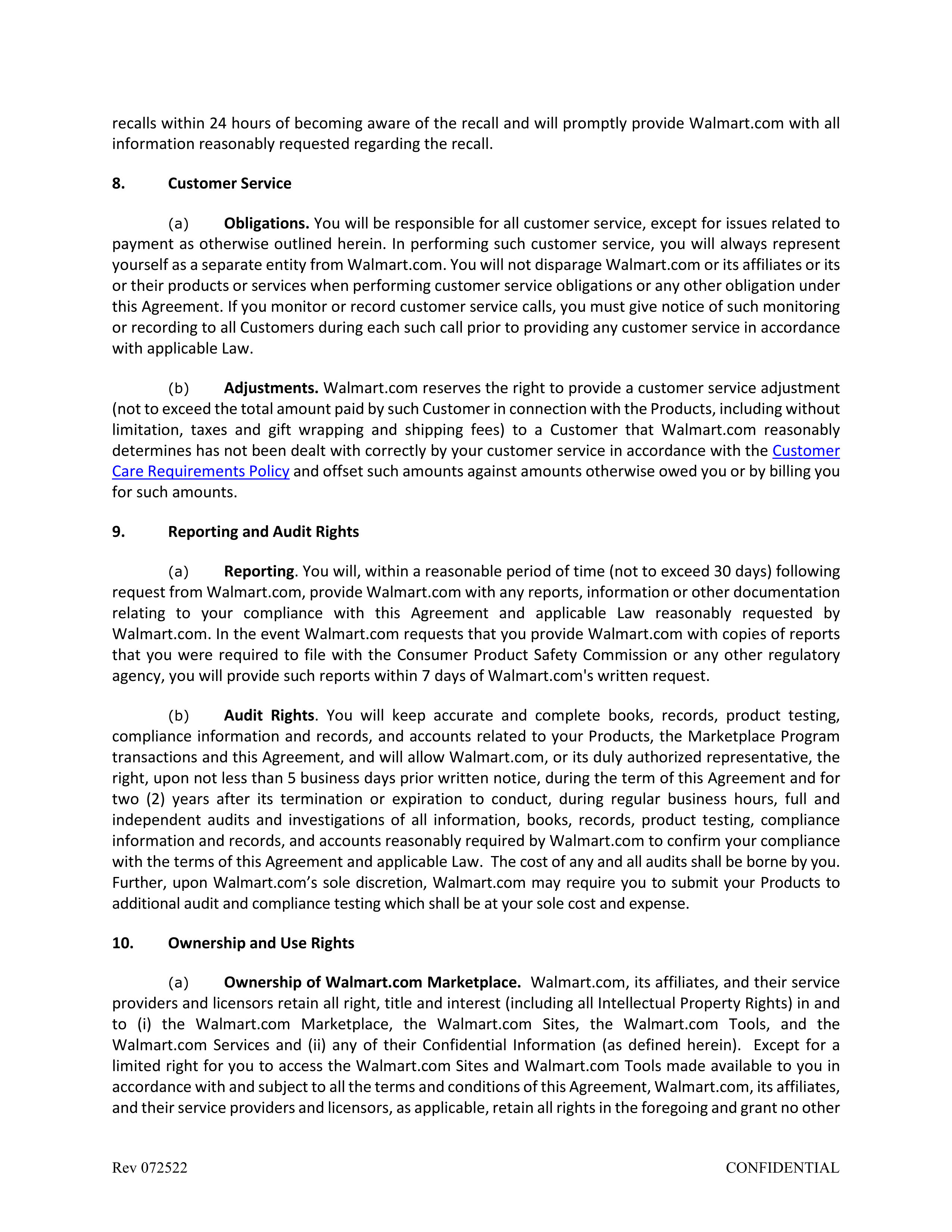 Walmart Marketplace Retailer Agreement — page 7