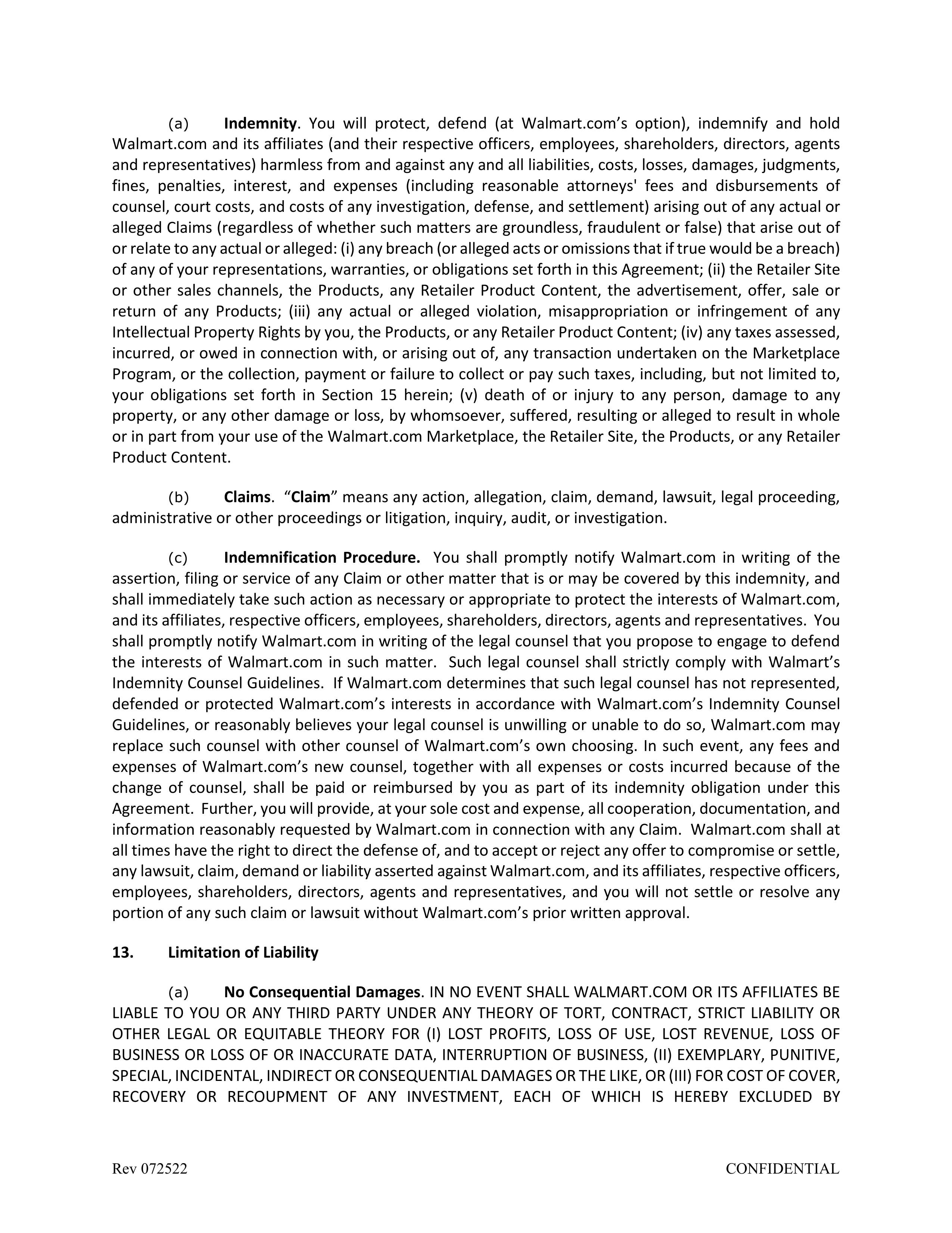 Walmart Marketplace Retailer Agreement — page 9