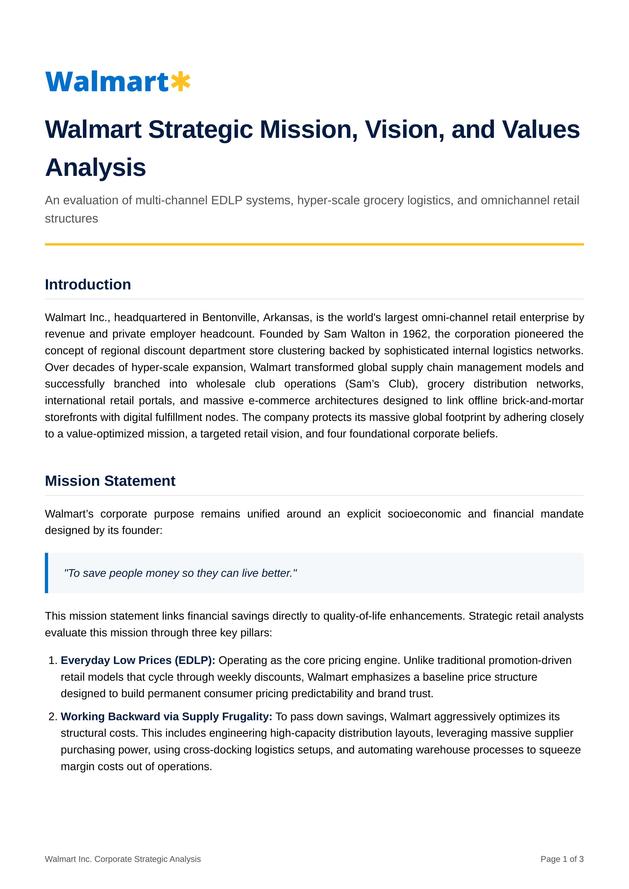 Walmart Mission Statement — page 1