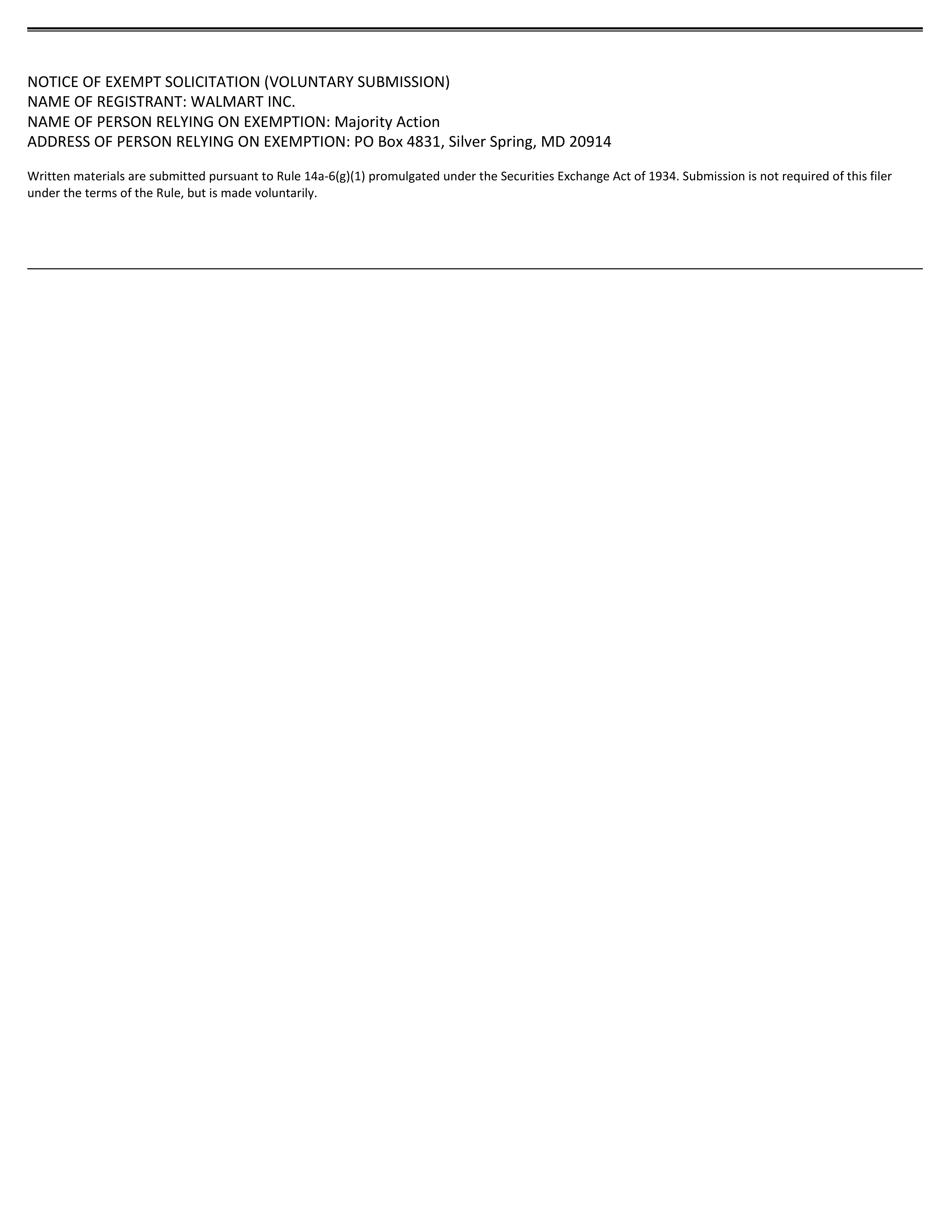 Walmart Notice of Exempt Solicitation — page 1