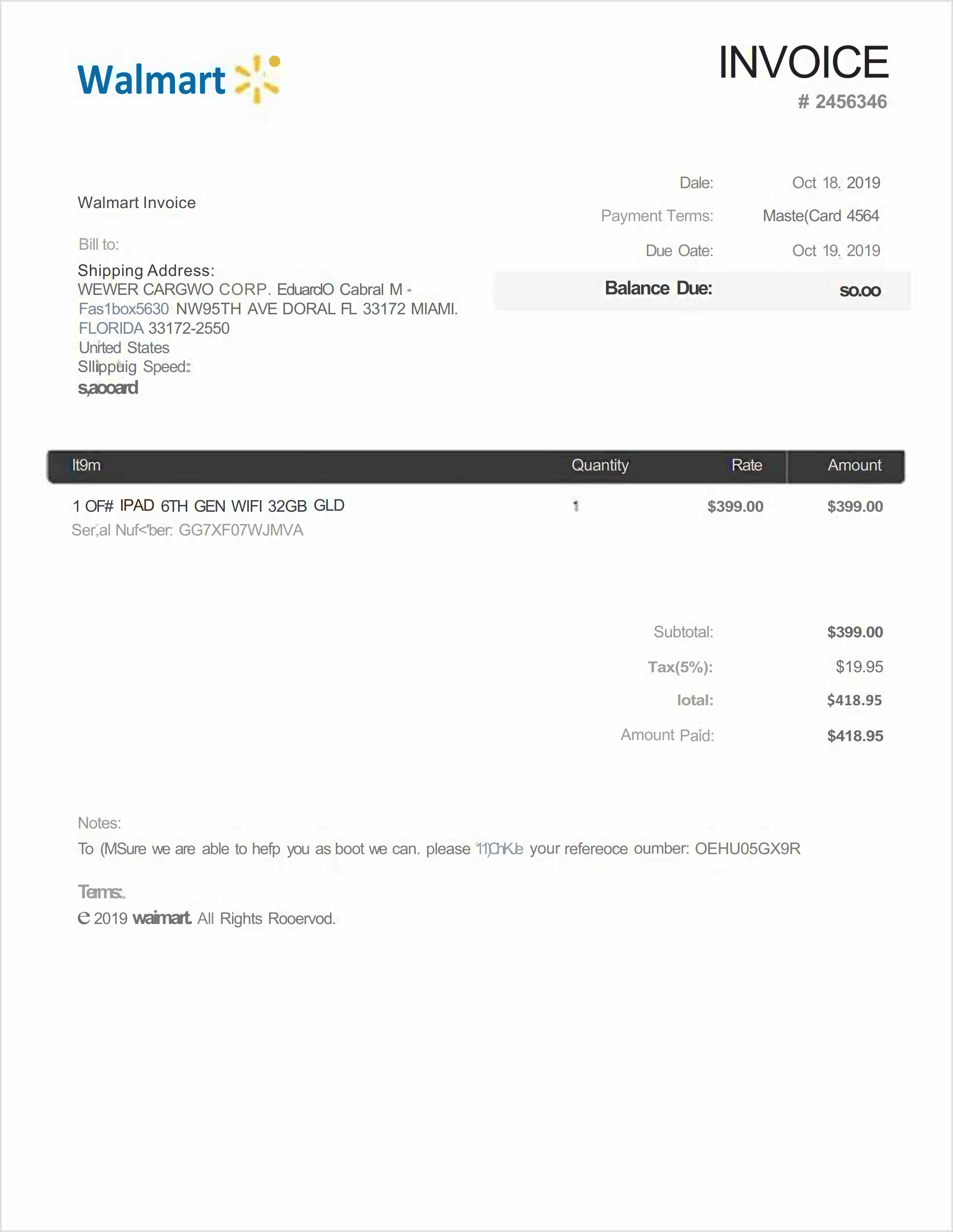 Walmart Purchase Invoice — page 1