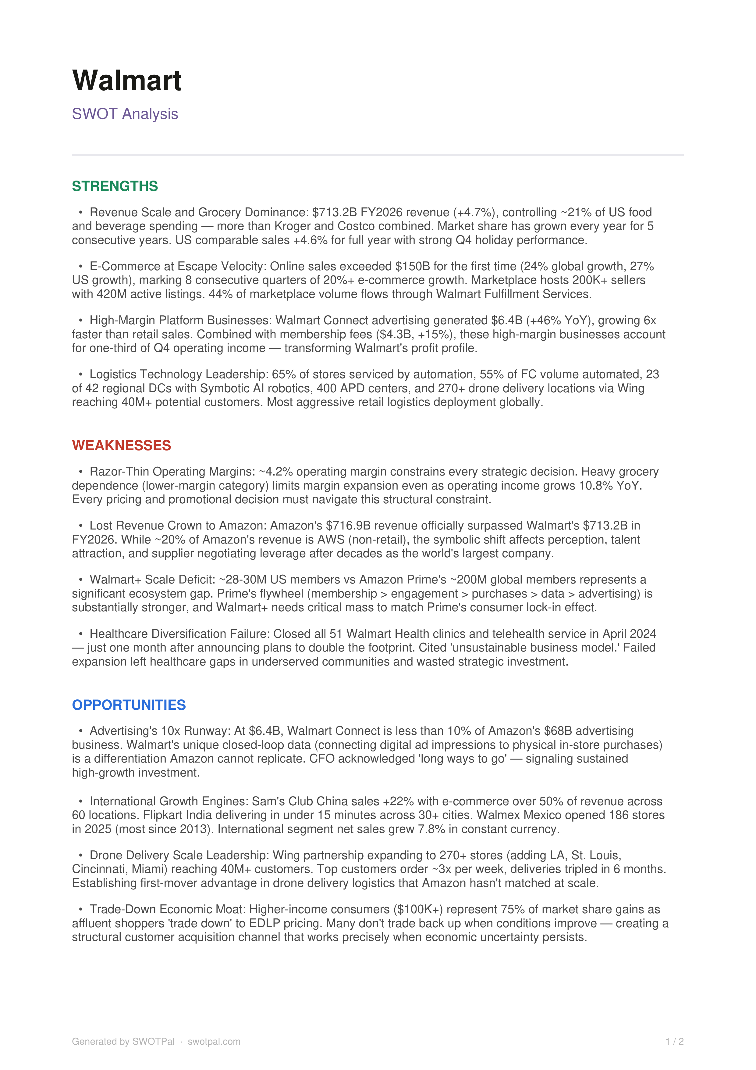 Walmart SWOT Analysis — page 1