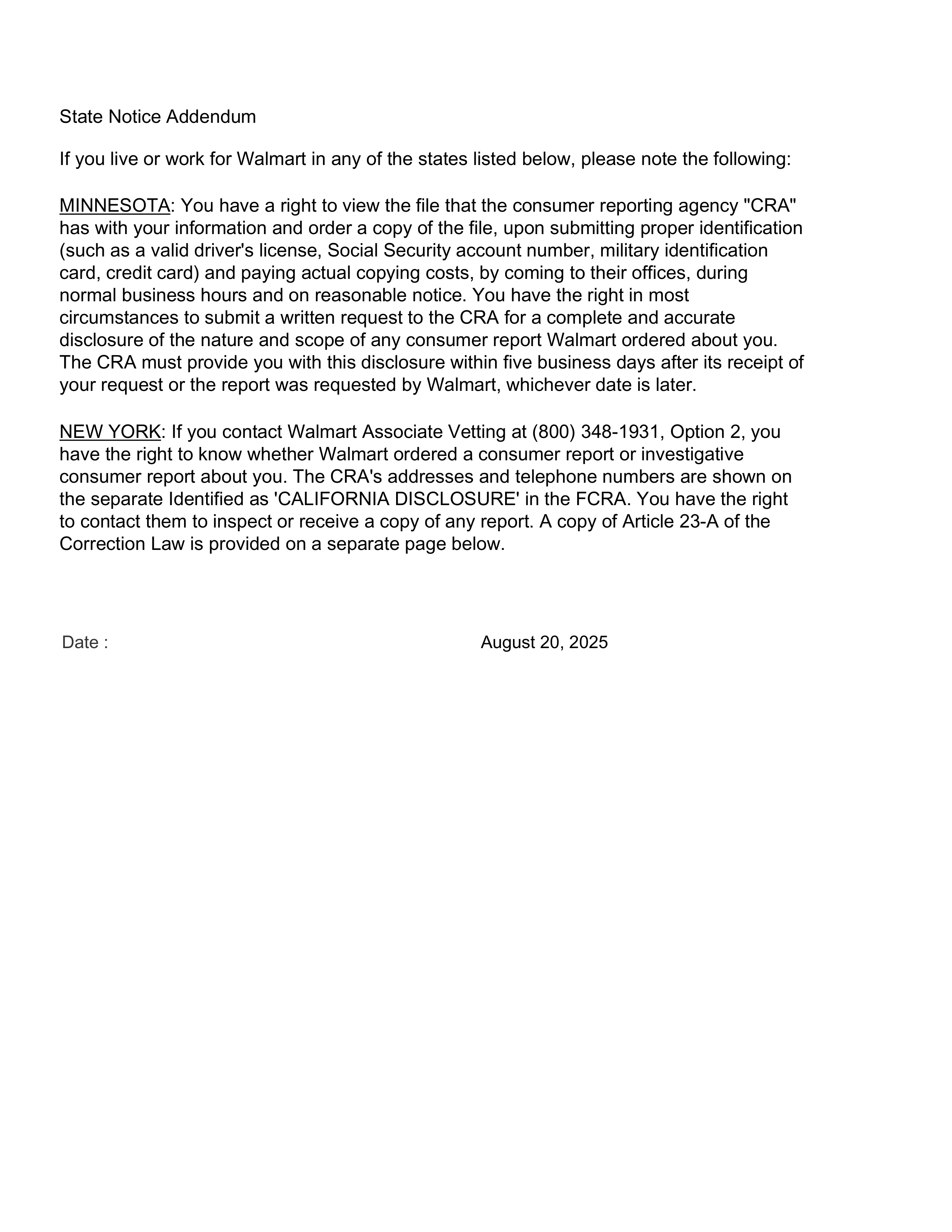 Walmart State Notice Addendum — page 1