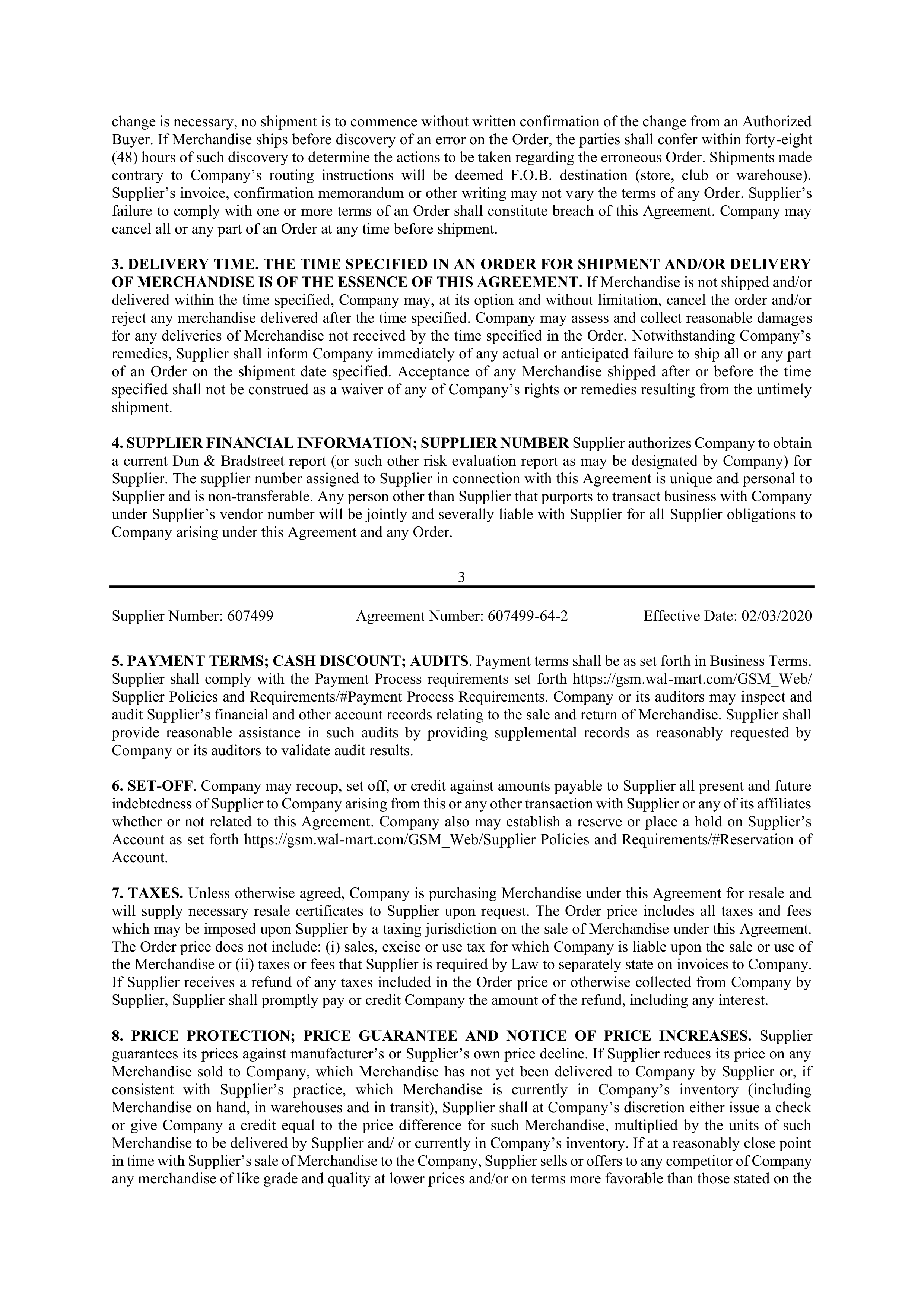 Walmart Supplier Agreement — page 3