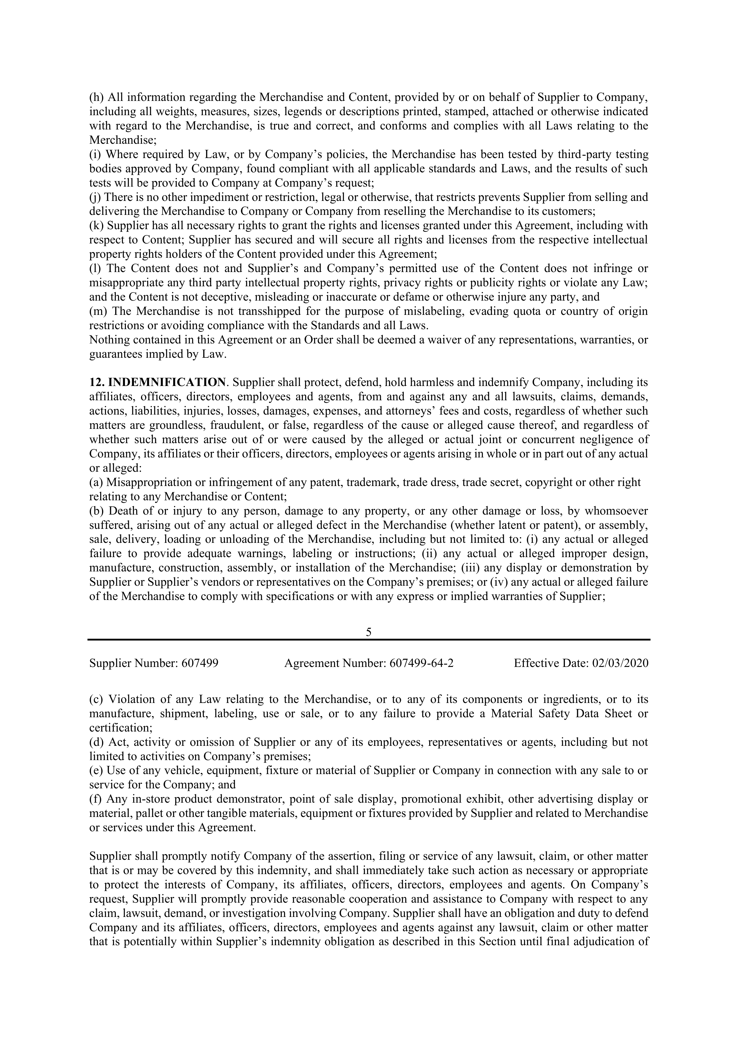 Walmart Supplier Agreement — page 5