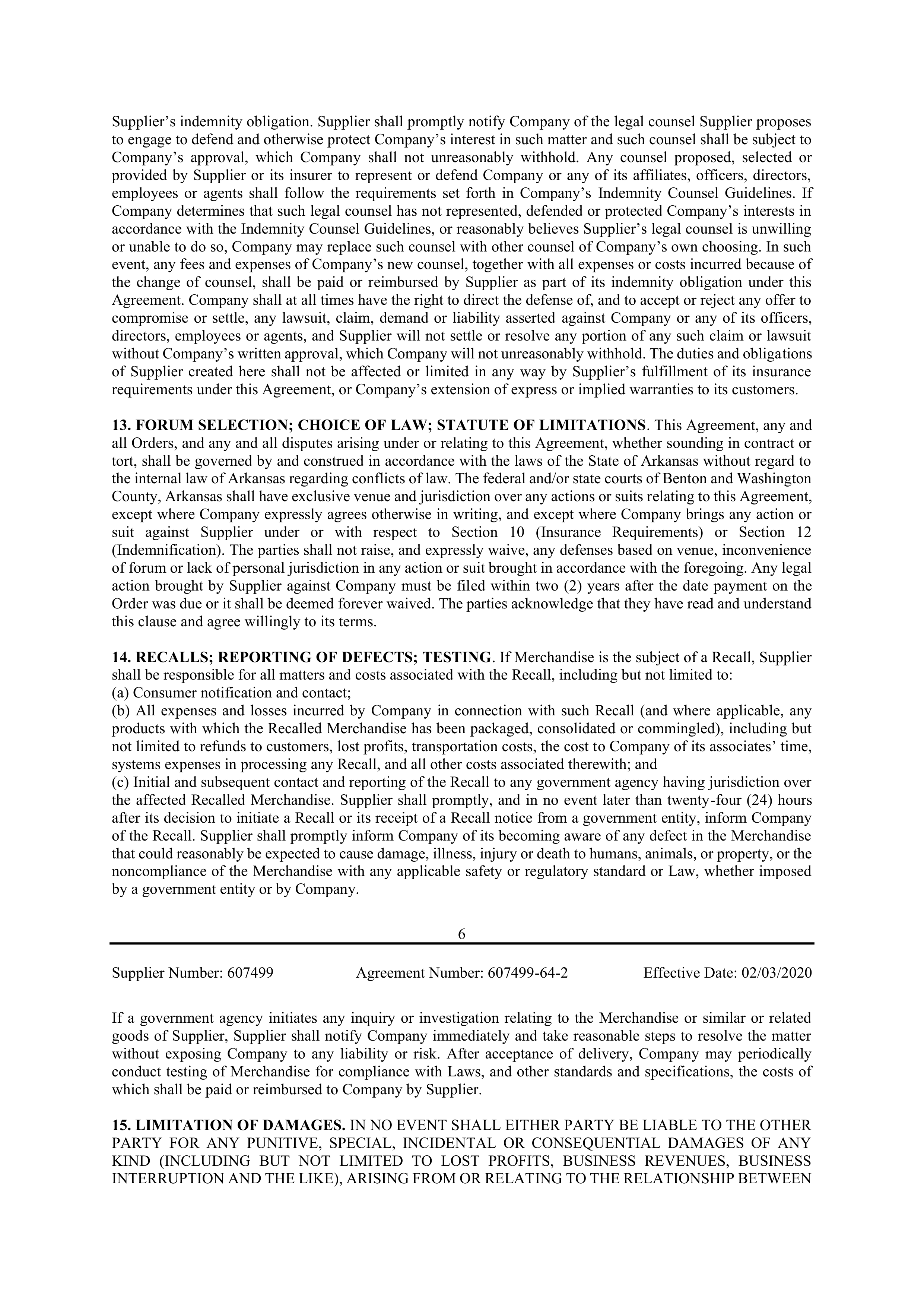 Walmart Supplier Agreement — page 6