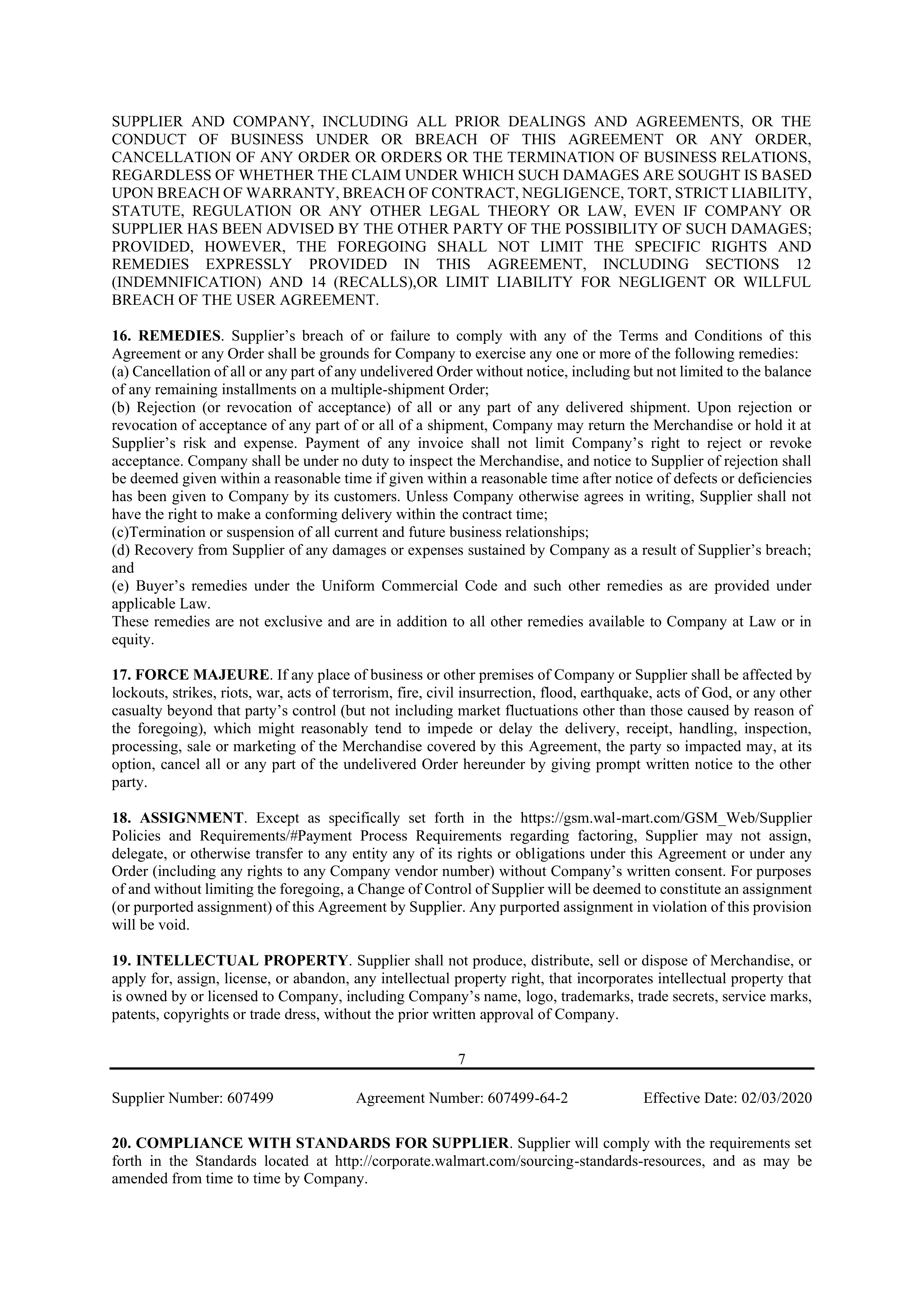 Walmart Supplier Agreement — page 7