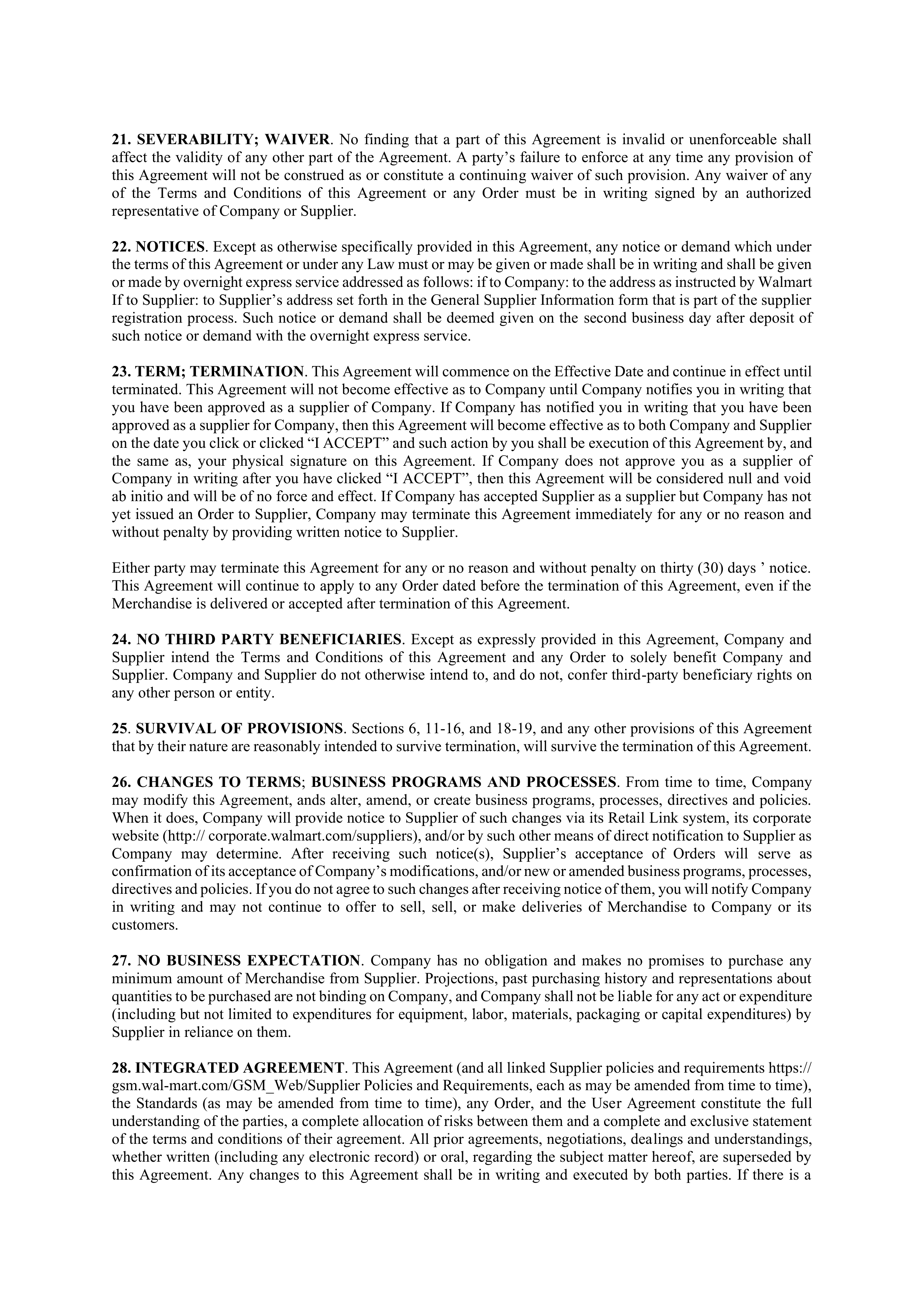 Walmart Supplier Agreement — page 8