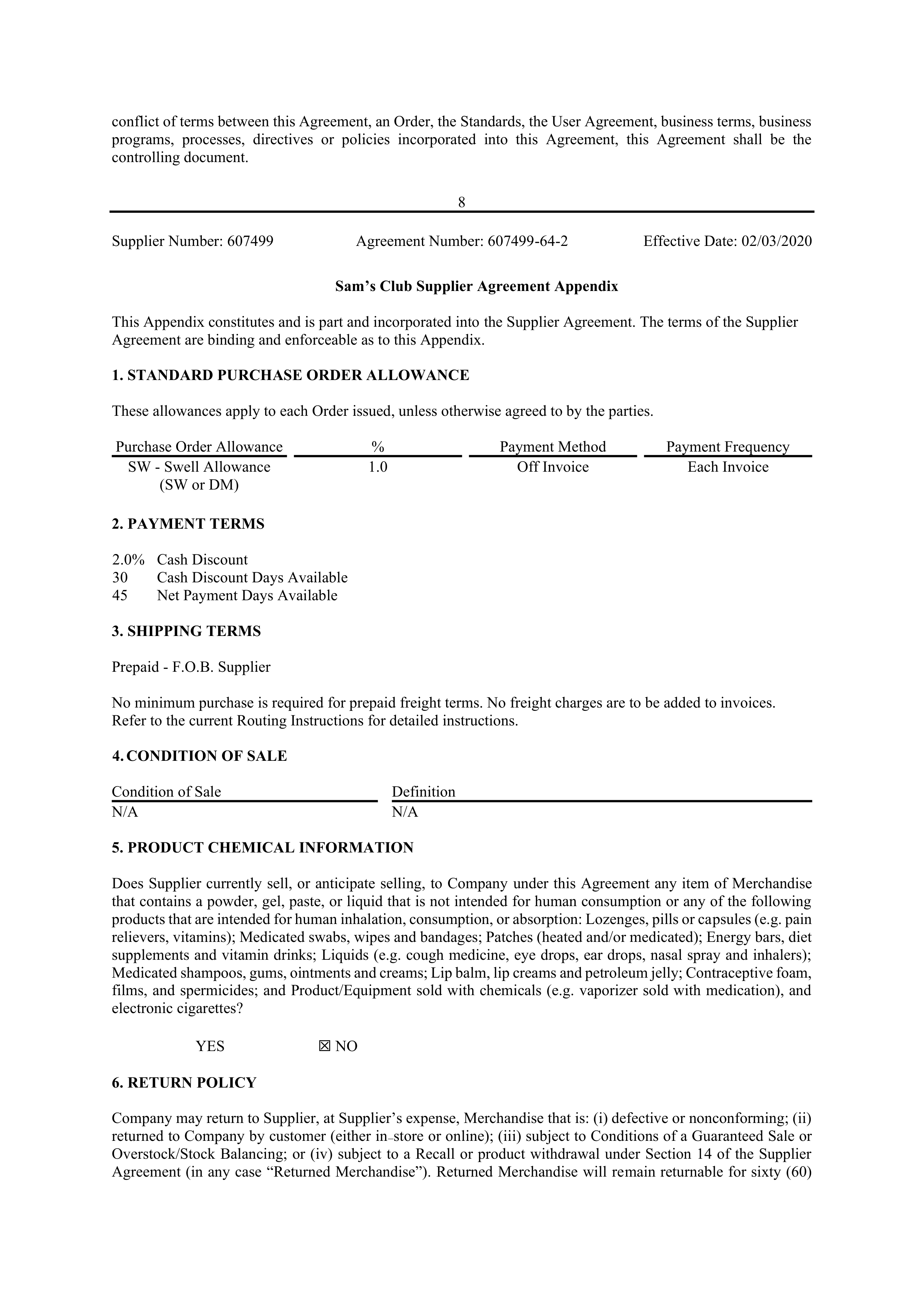 Walmart Supplier Agreement — page 9