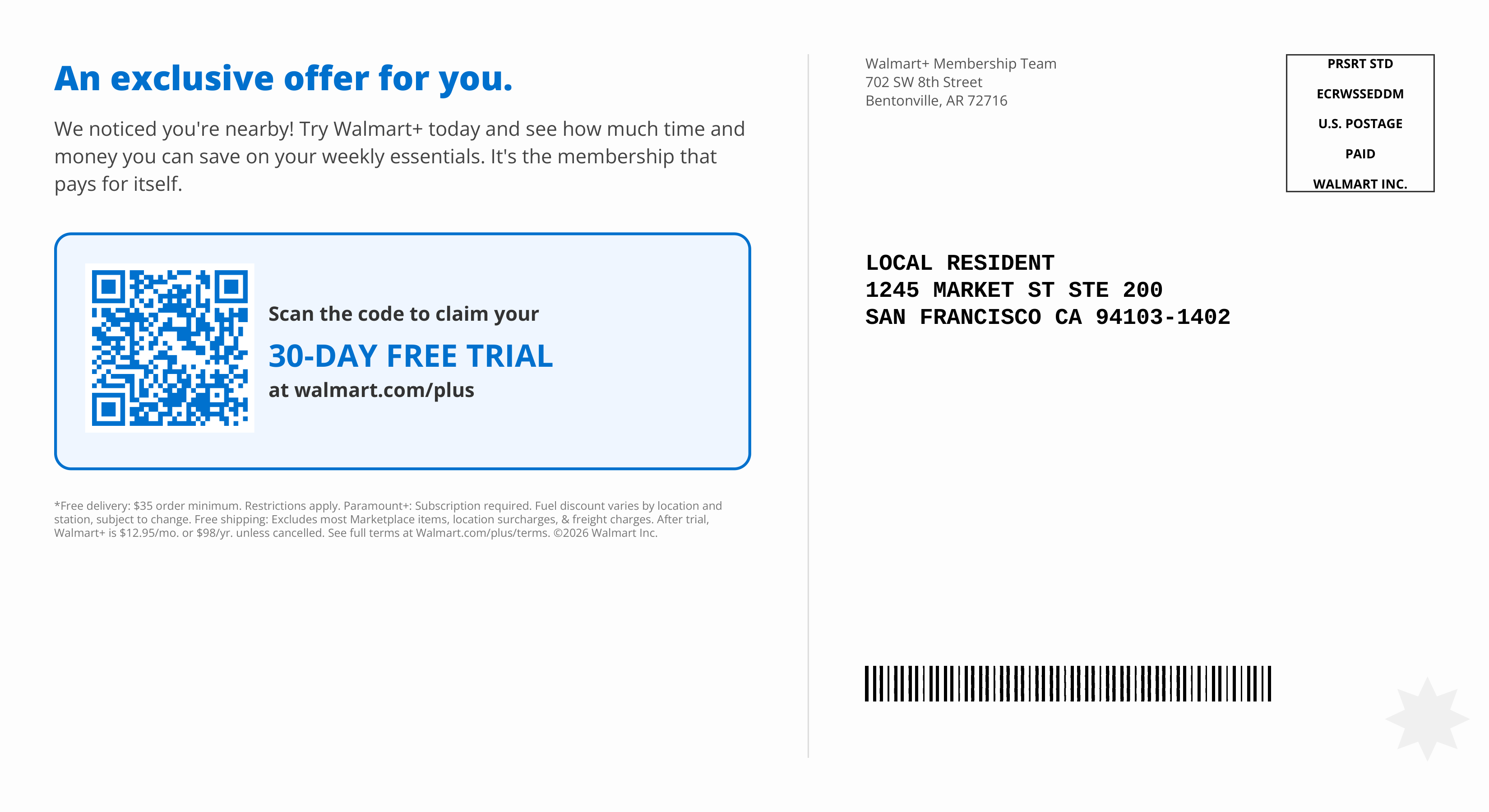 WalmartPlus Geotargeted Trial Postcard — page 2