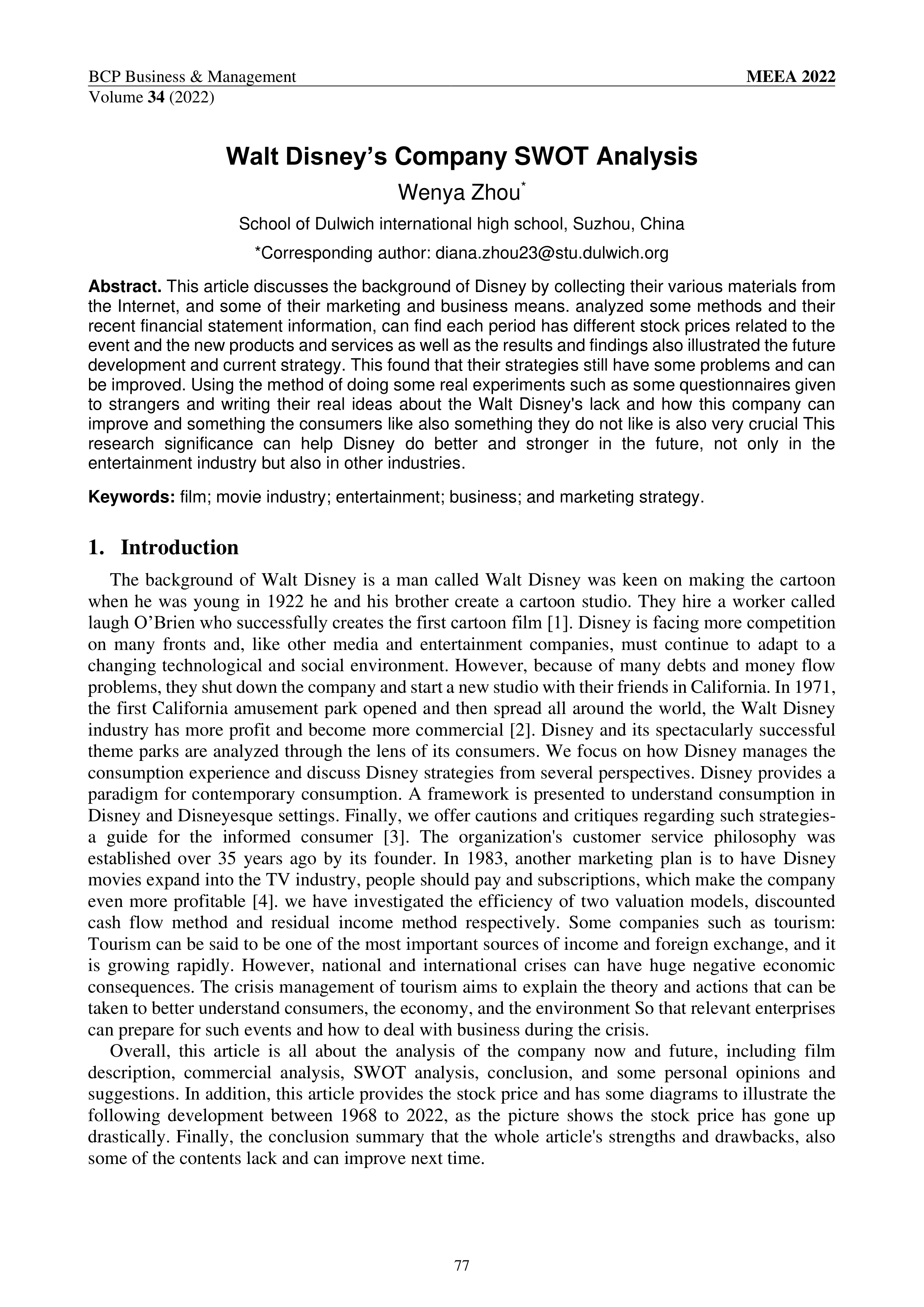 Walt Disney Swot Analysis  — page 1
