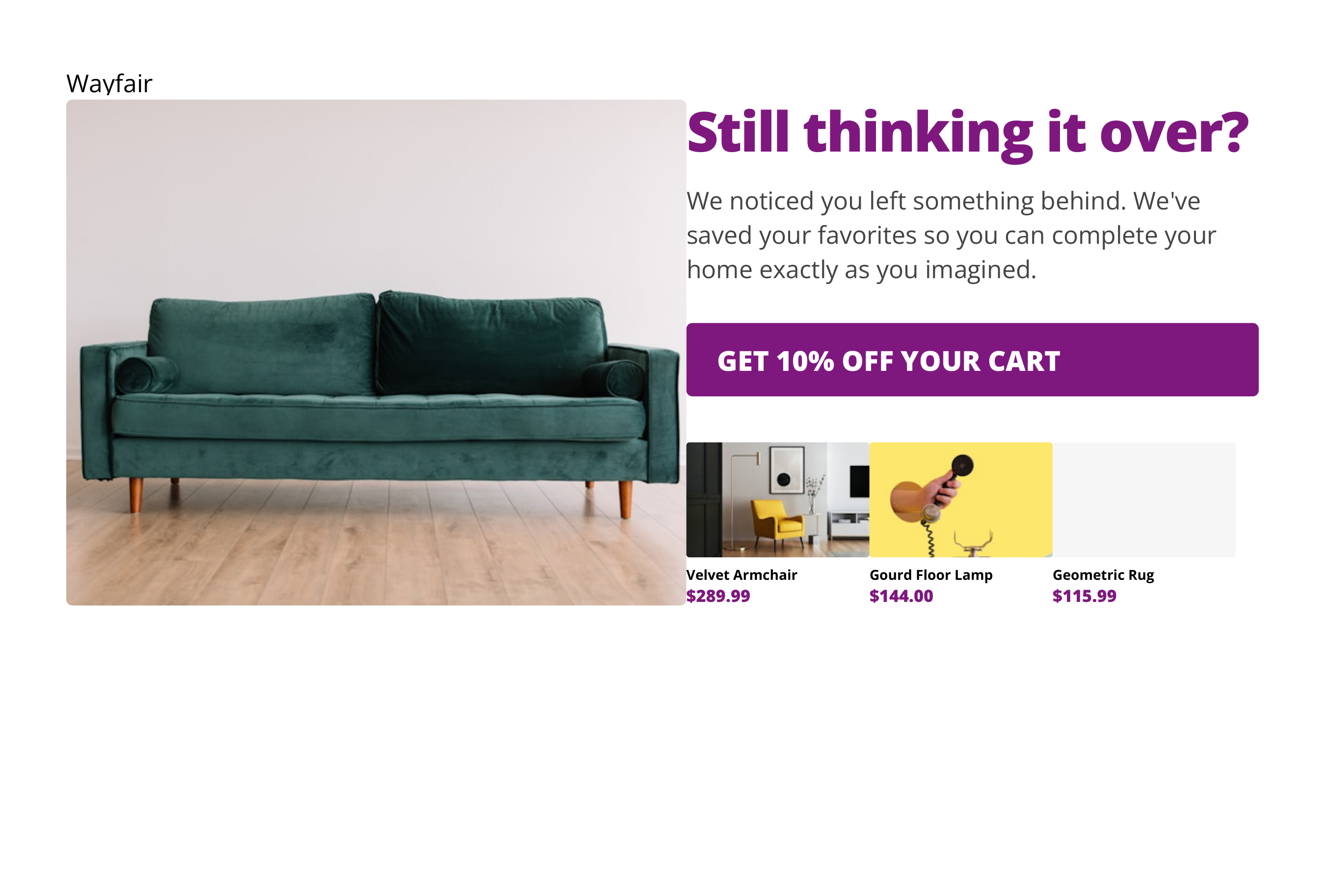 Wayfair’s Abandoned Cart / Abandoned Checkout Postcard — page 1