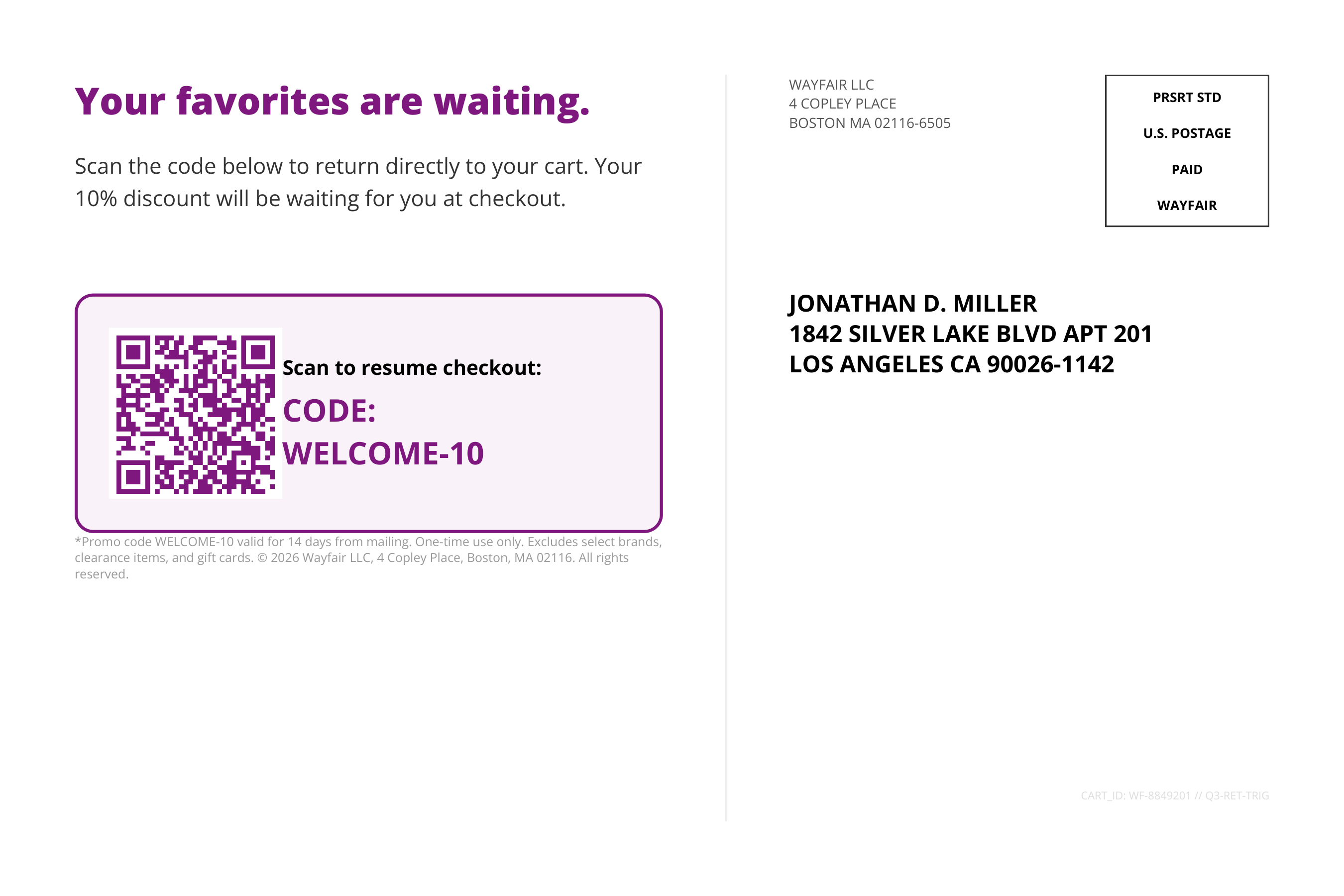 Wayfair’s Abandoned Cart / Abandoned Checkout Postcard — page 2
