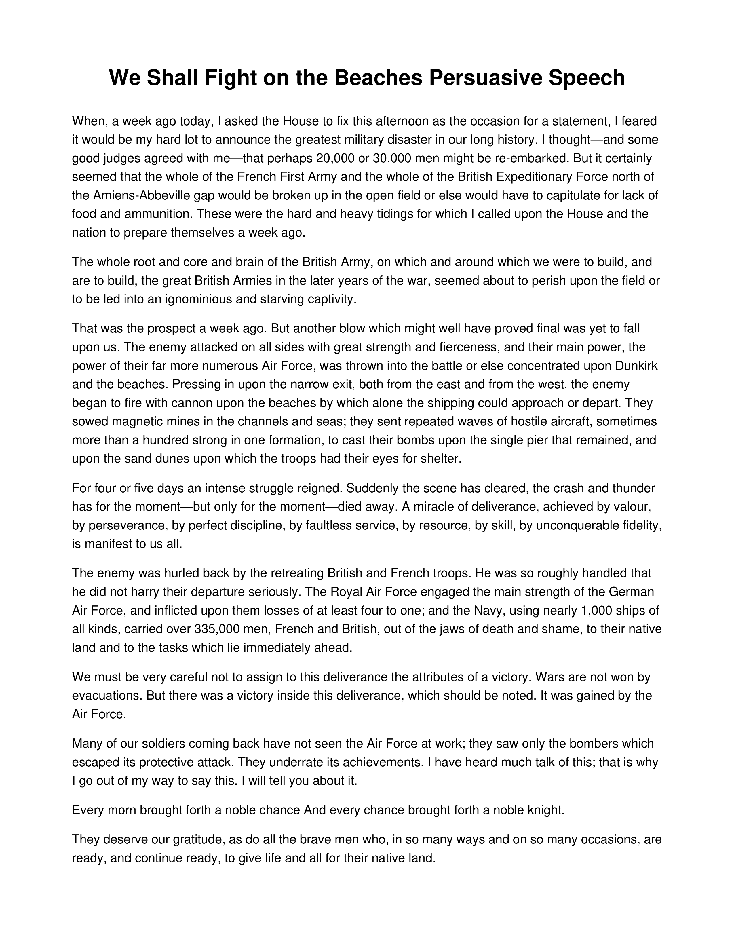 We Shall Fight on the Beaches Persuasive Speech — page 1