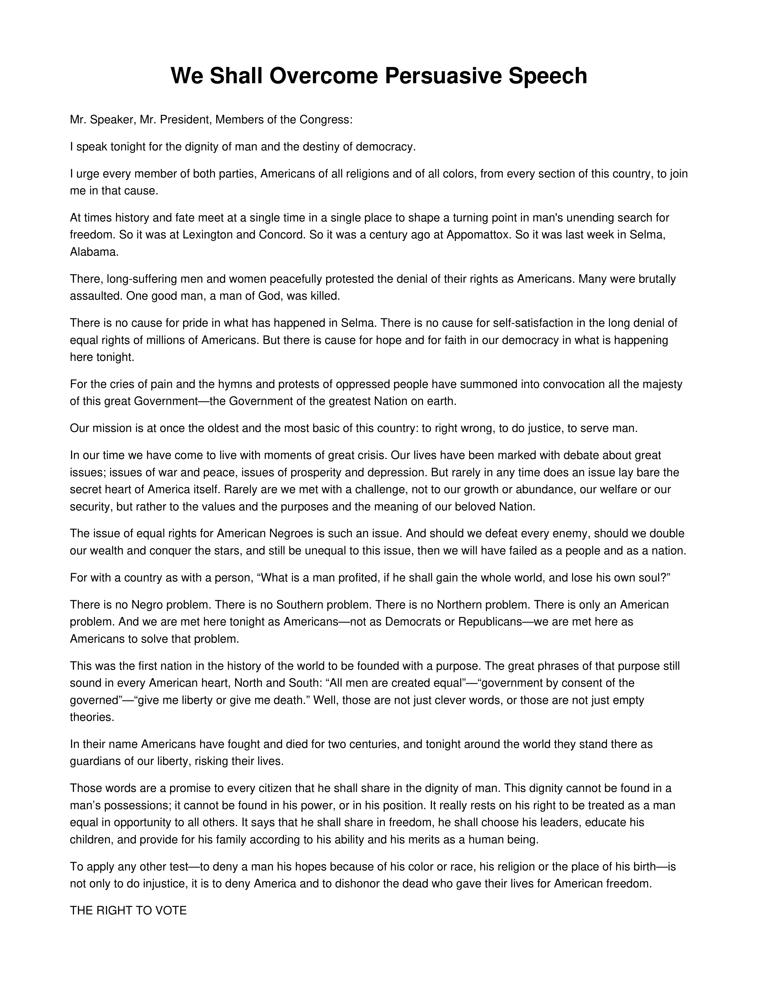 We Shall Overcome Persuasive Speech — page 1