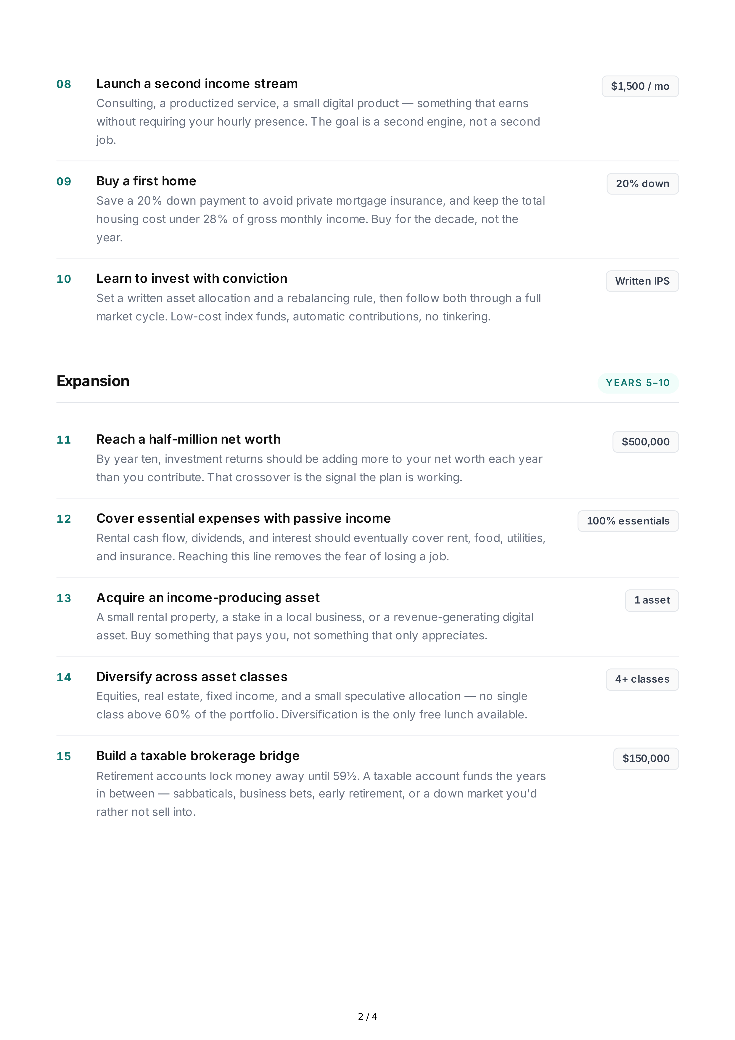 Wealth Building Life Goals — page 2