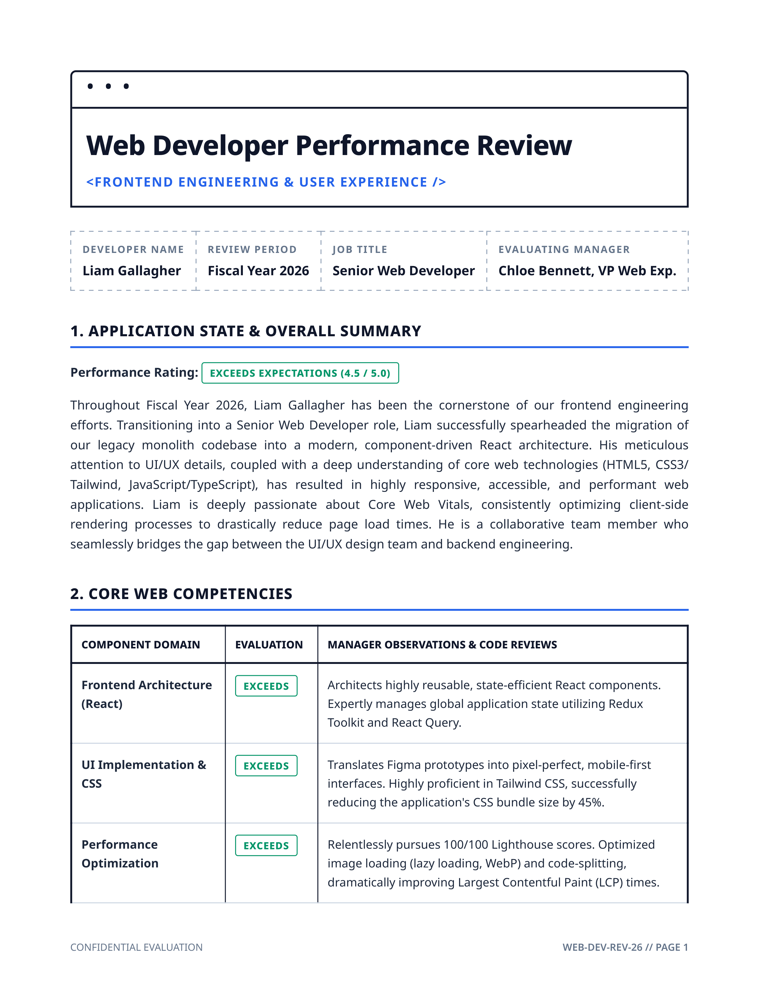 Web Developer Performance Review — page 1