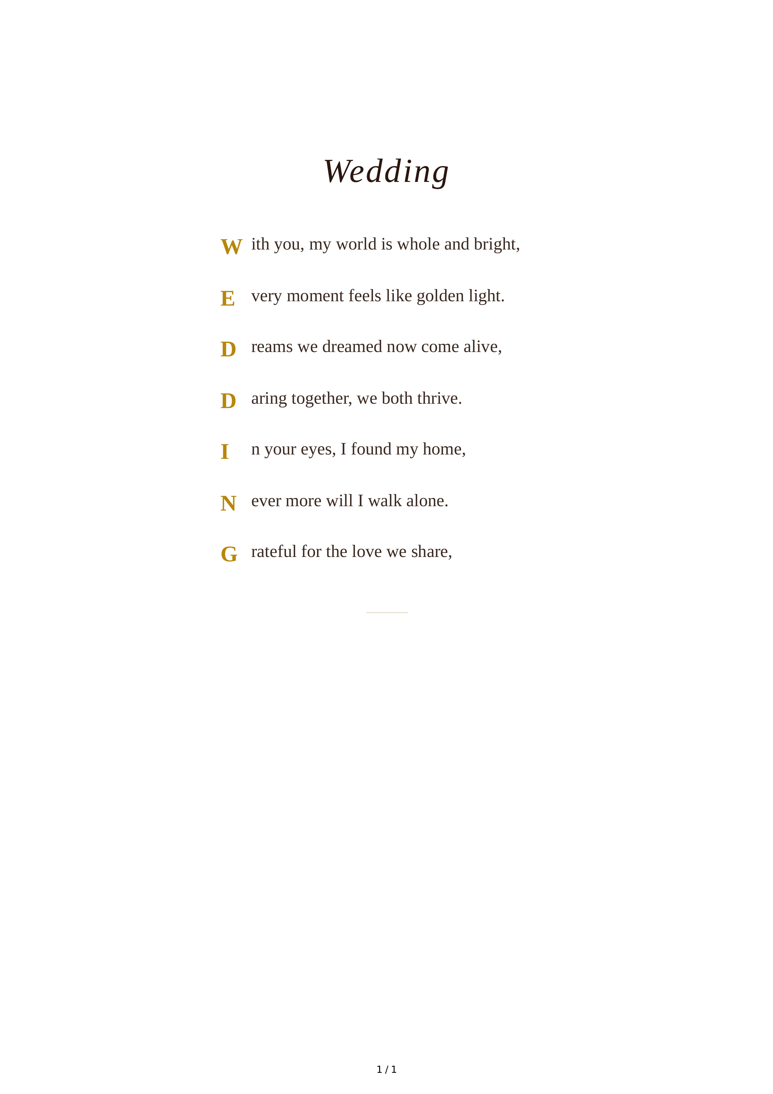 Wedding Acrostic Poem — page 1