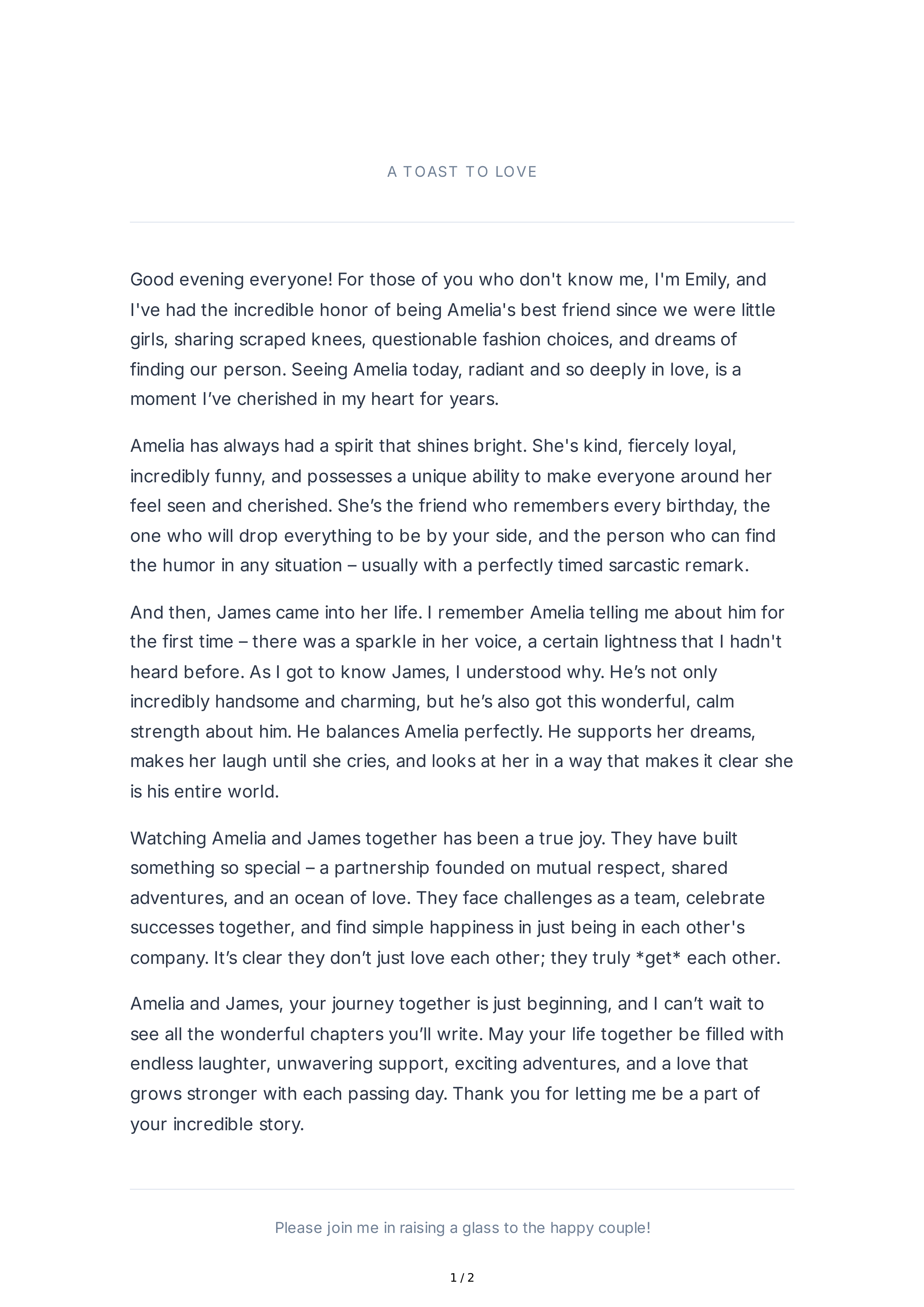 Wedding Reception Maid of Honor Speech — page 1