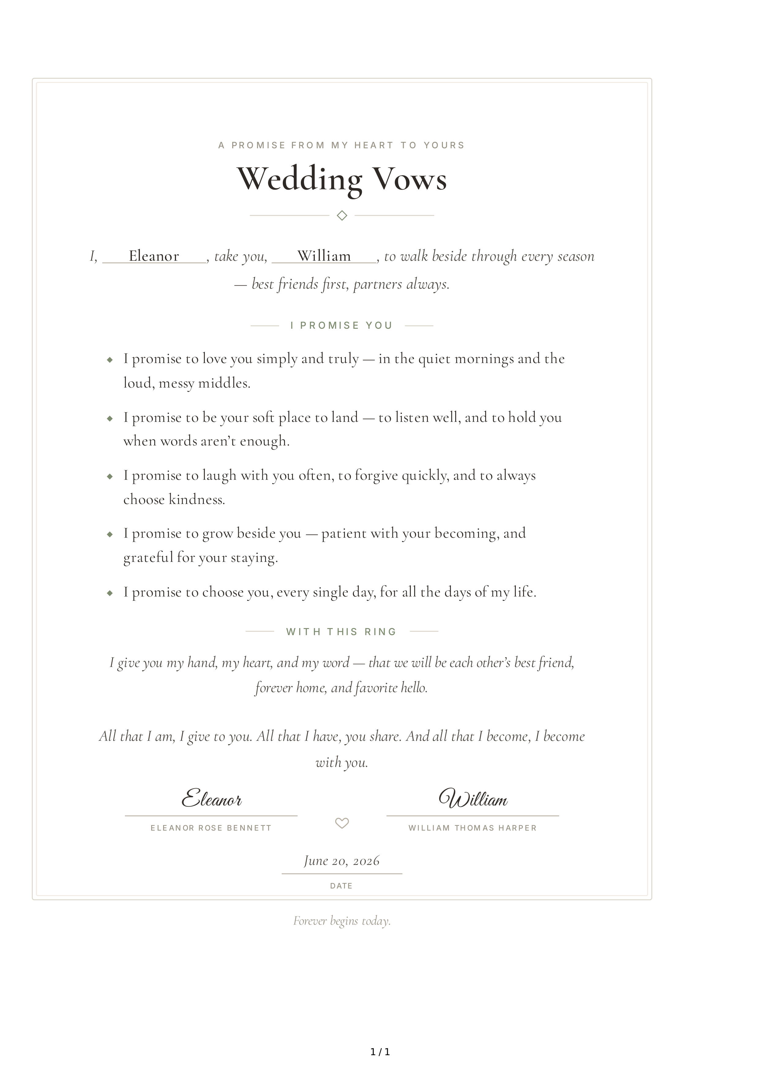 Wedding Vows for Best Friend — page 1