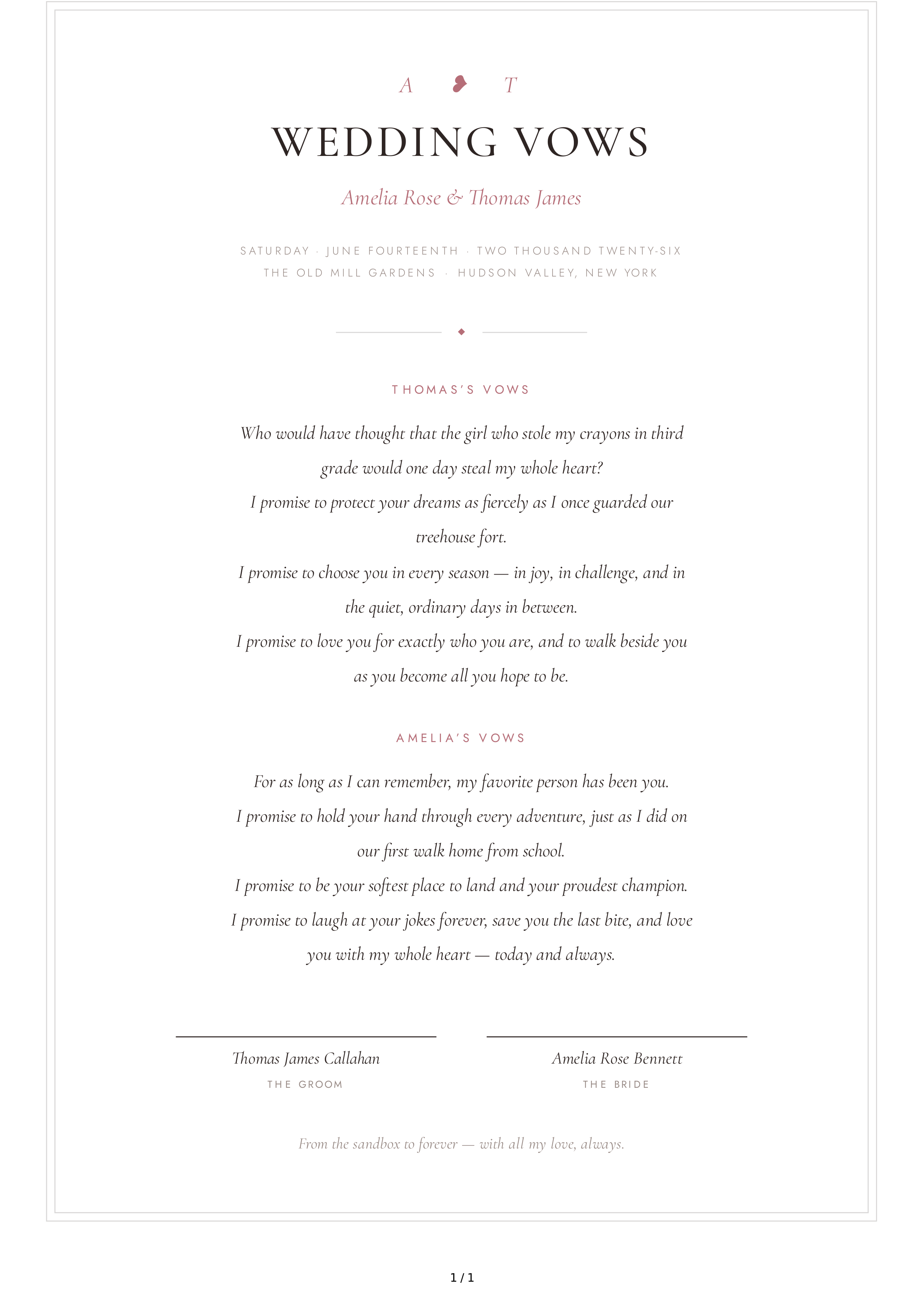 Wedding Vows for Childhood Sweetheart — page 1