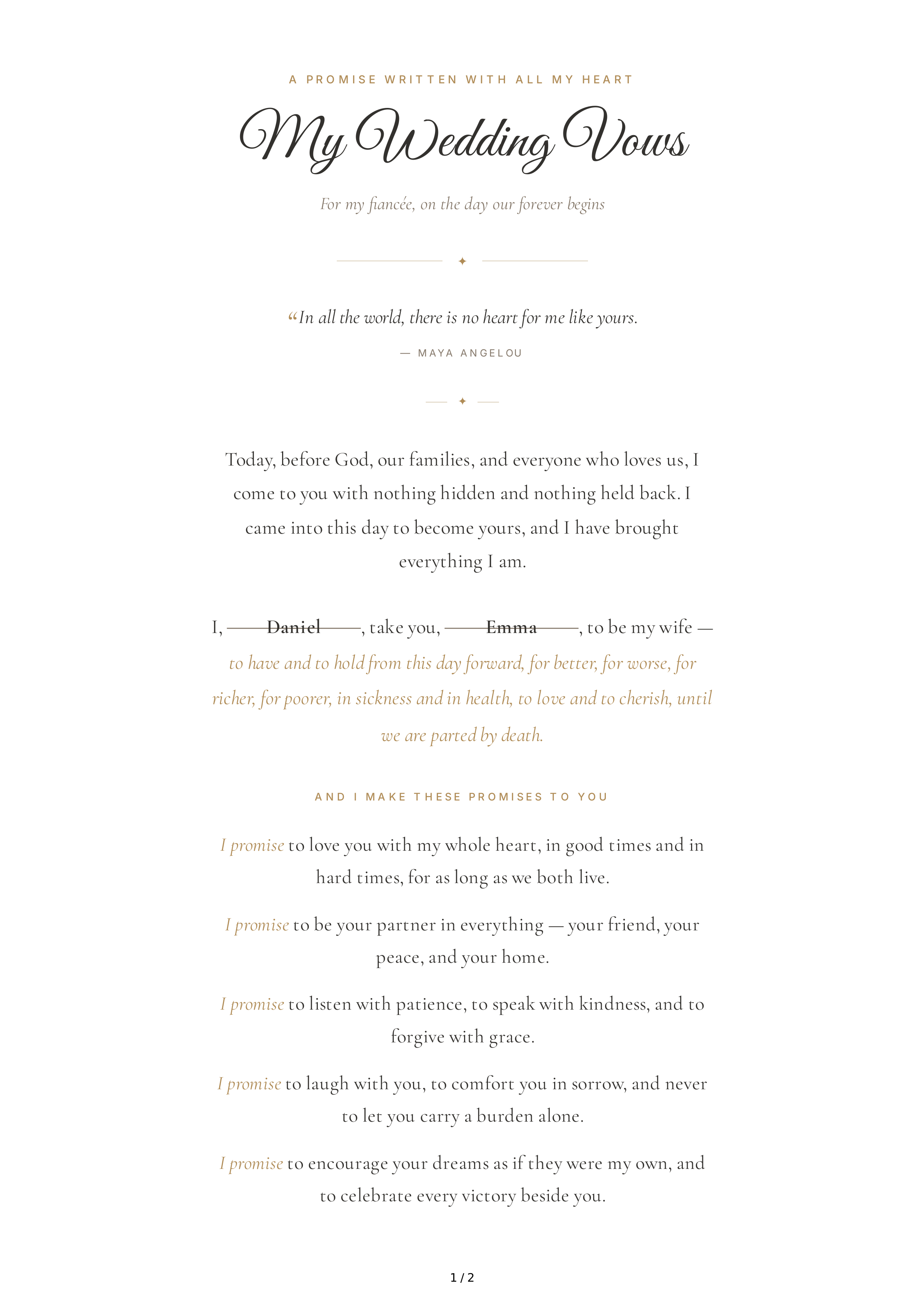 Wedding Vows for Fiancee — page 1