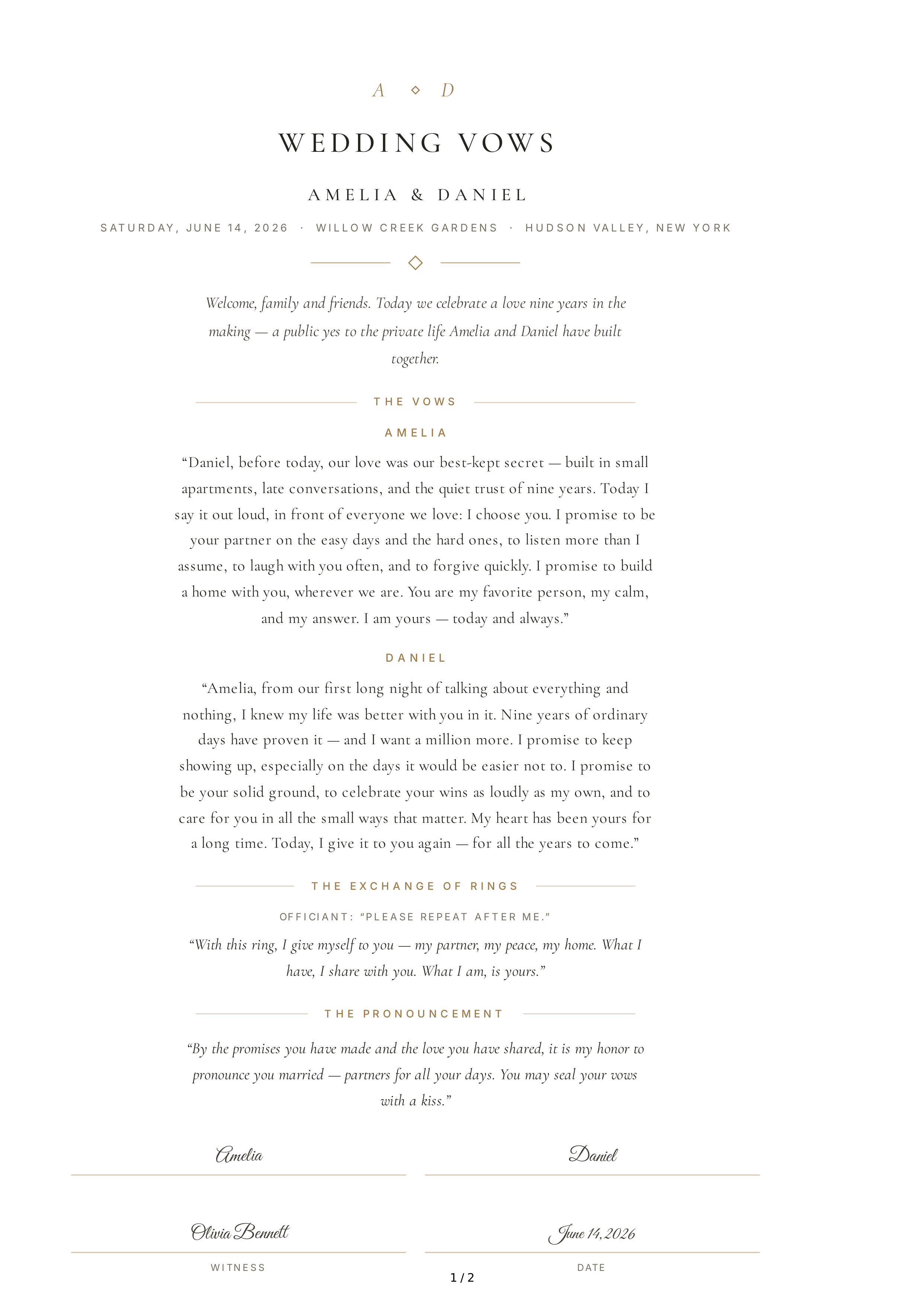 Wedding Vows for Long-Term Partner — page 1