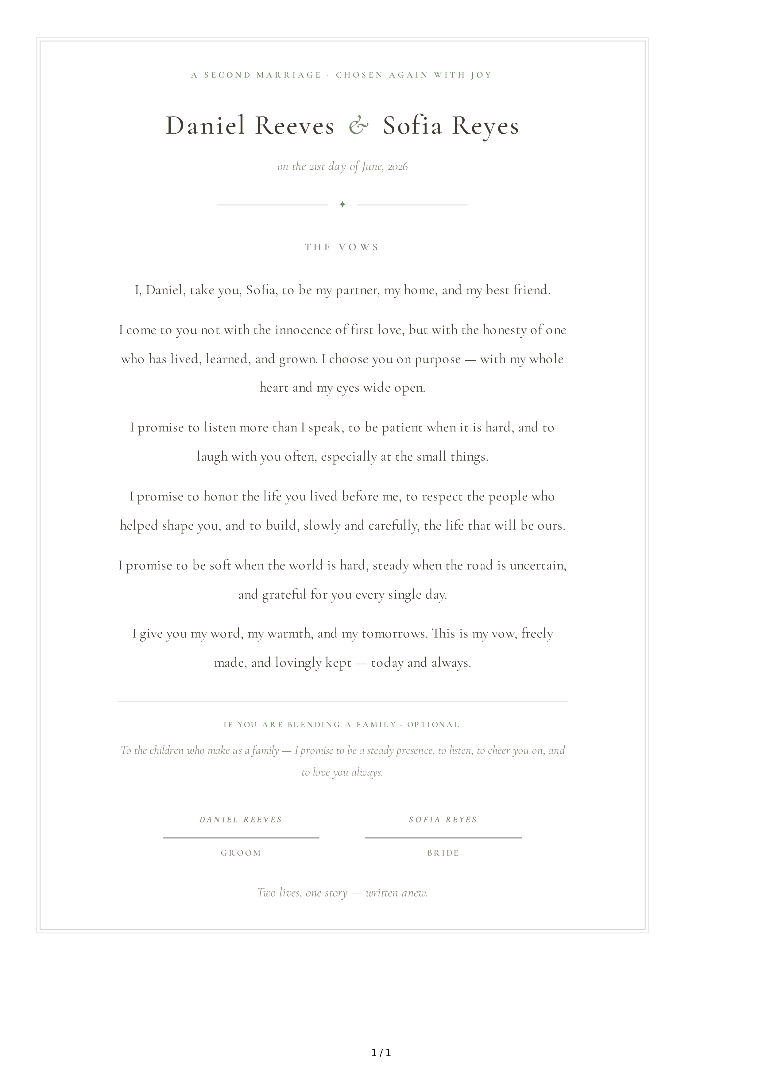 Wedding Vows for Second Marriage — page 1