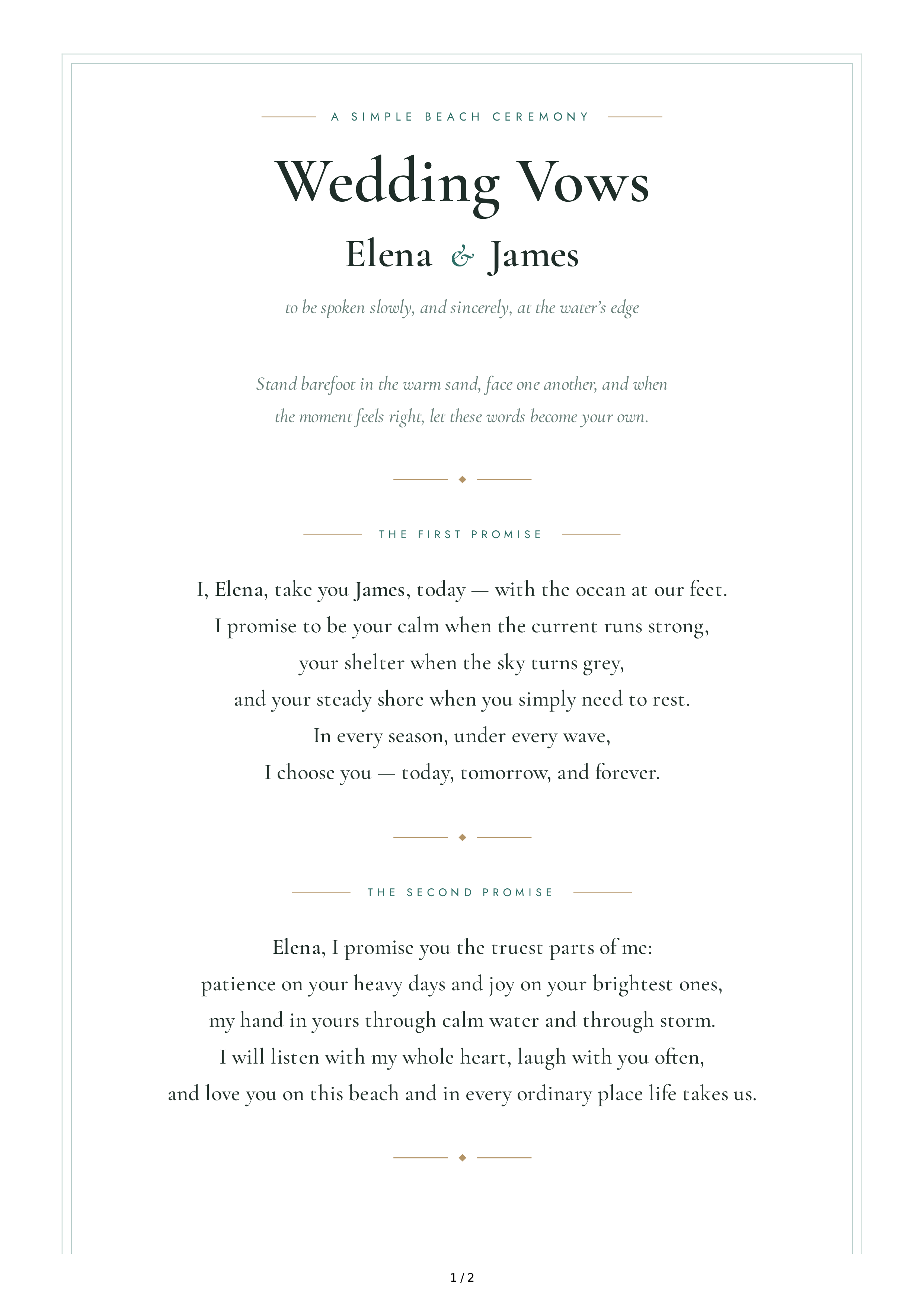 Wedding Vows for a Beach Wedding — page 1