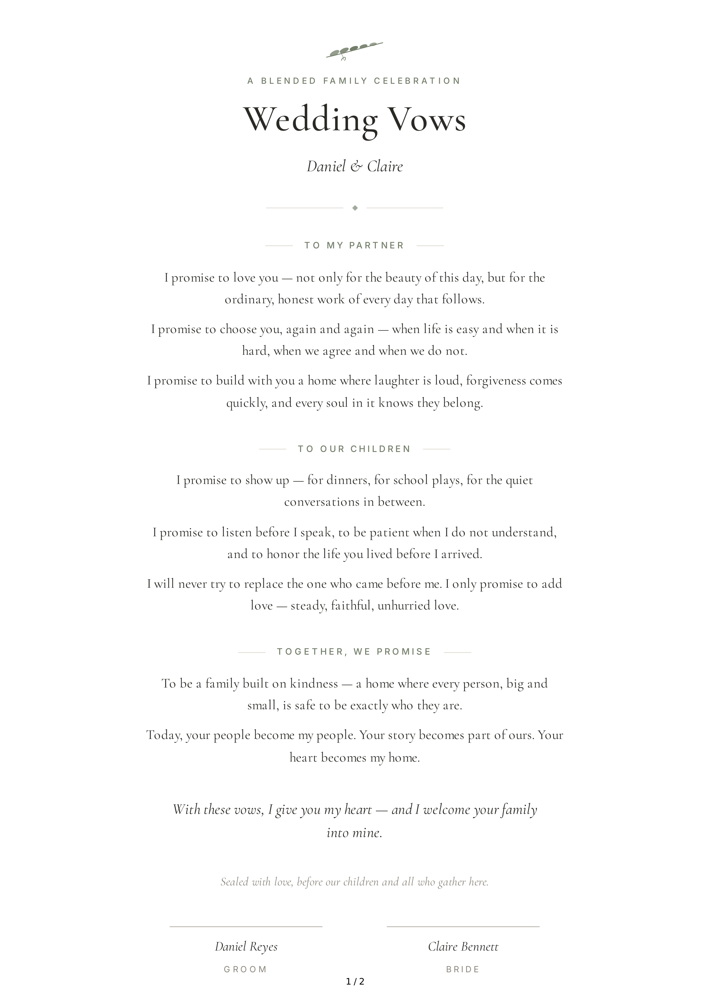 Wedding Vows for a Blended Family — page 1