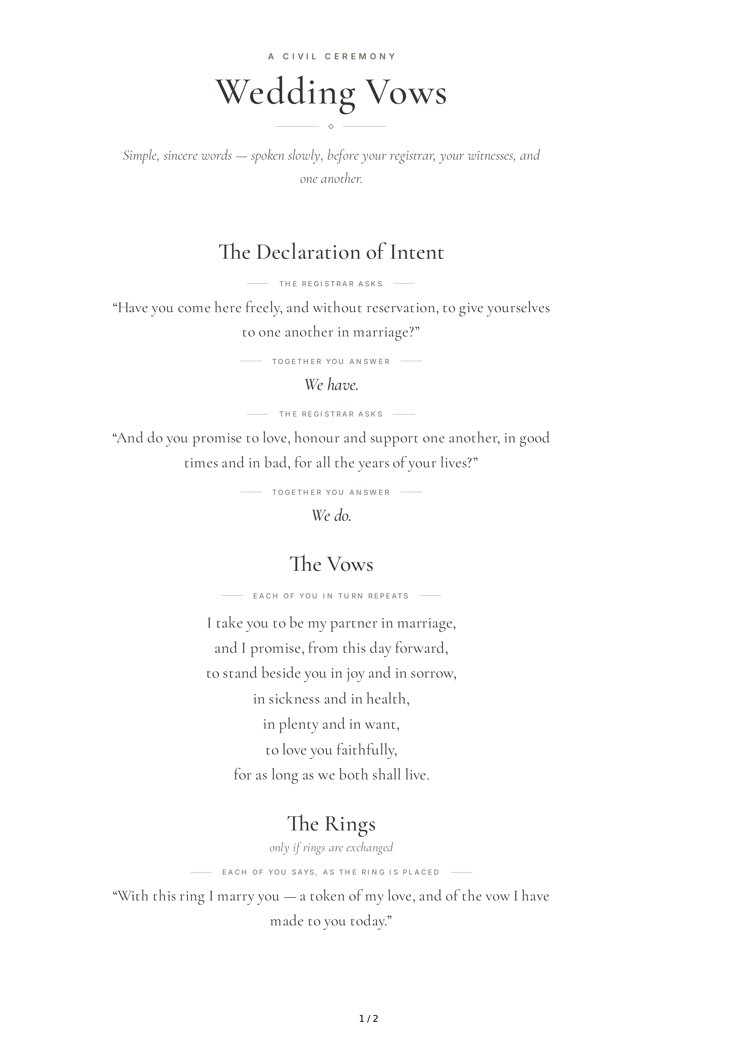 Wedding Vows for a Civil Ceremony — page 1