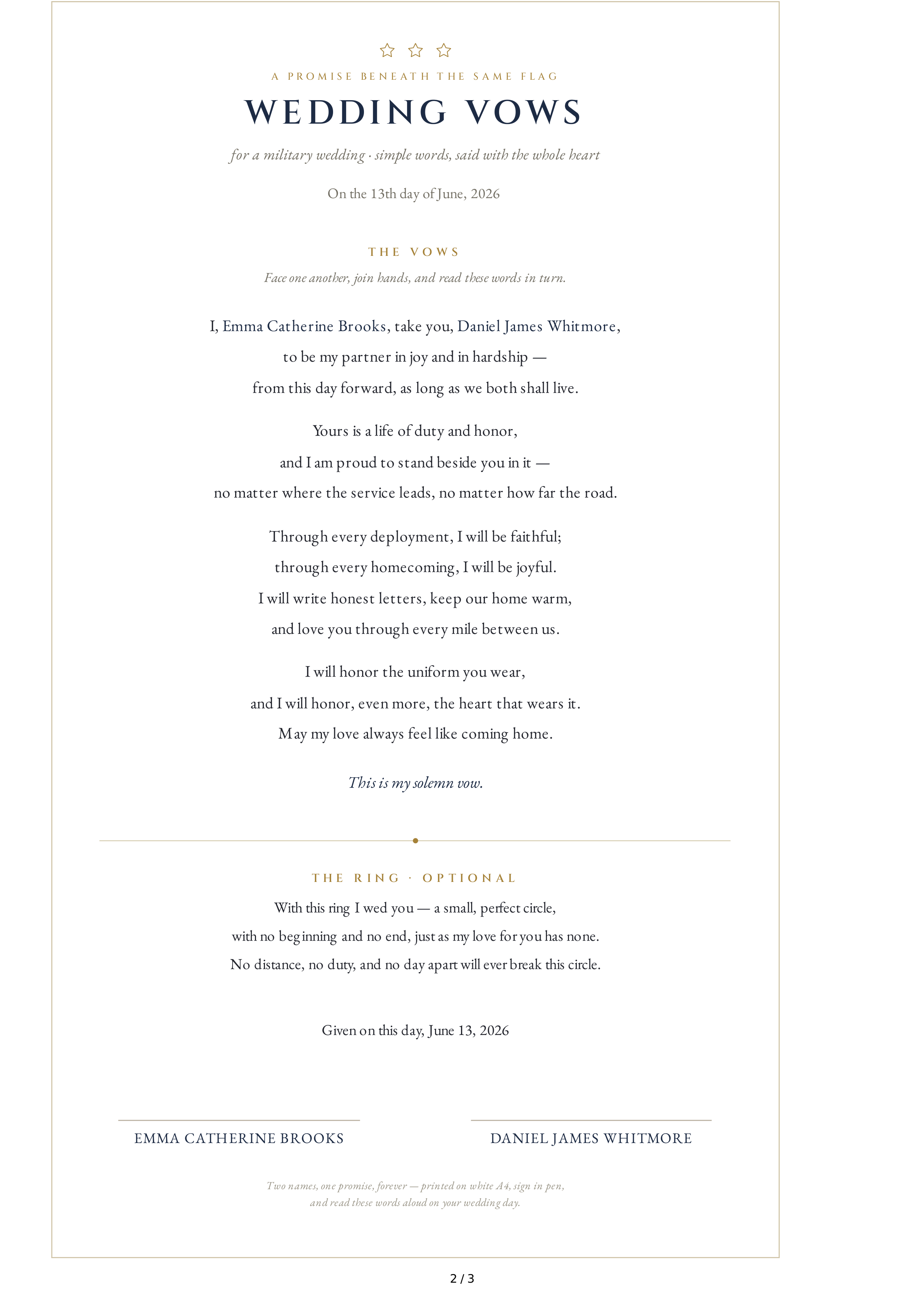 Wedding Vows for a Military Wedding — page 2