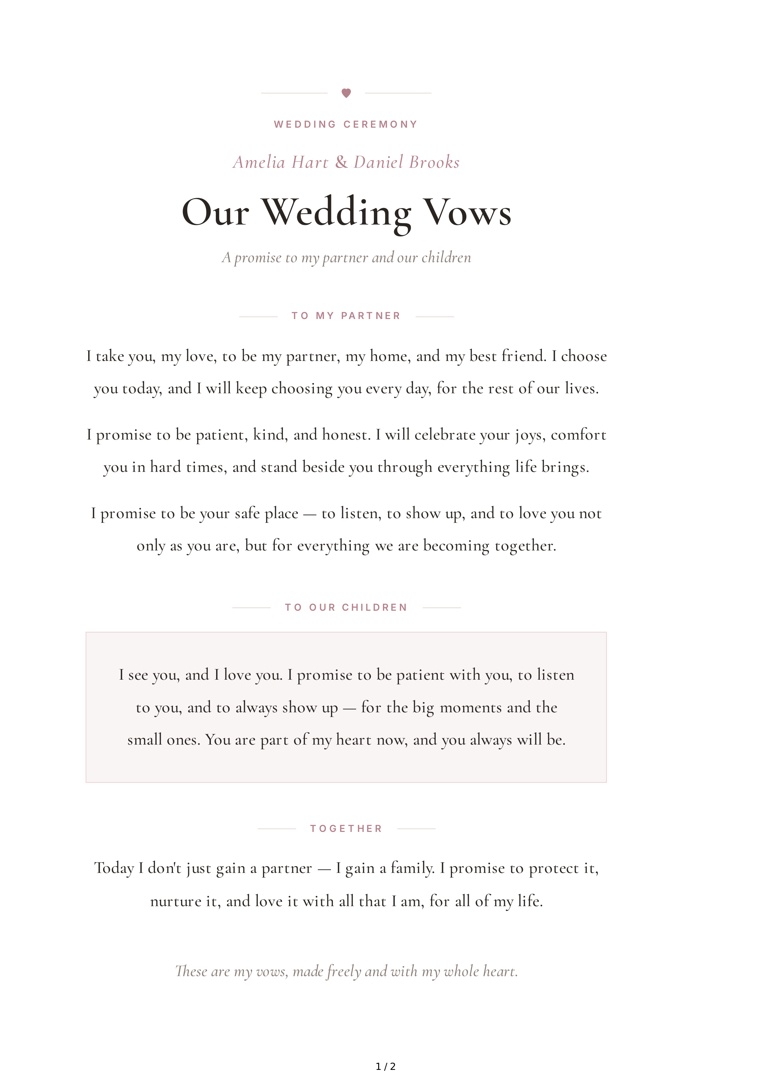Wedding Vows for a Partner With Children — page 1
