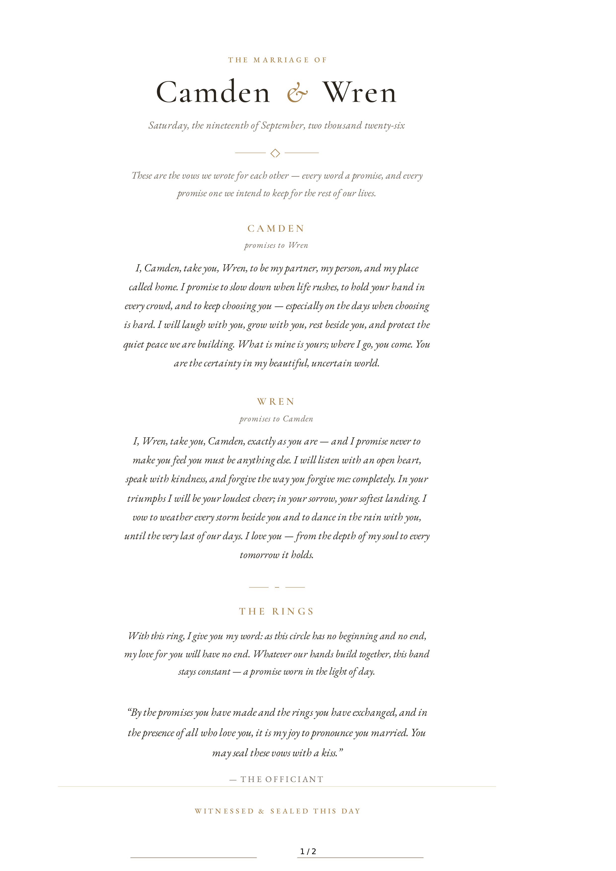 Wedding Vows for a Same-Sex Wedding — page 1