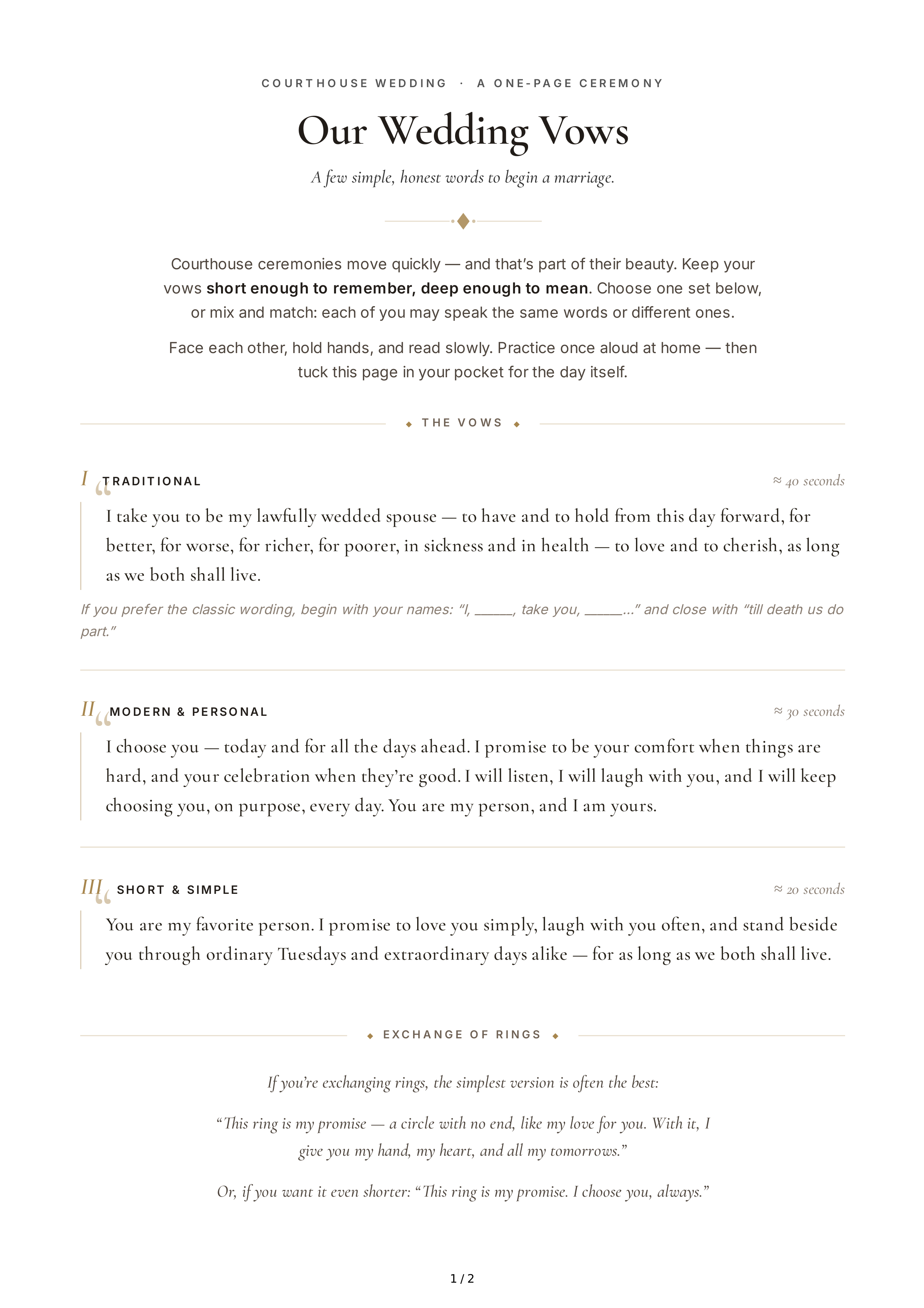Wedding Vows for a Vow Renewal — page 1