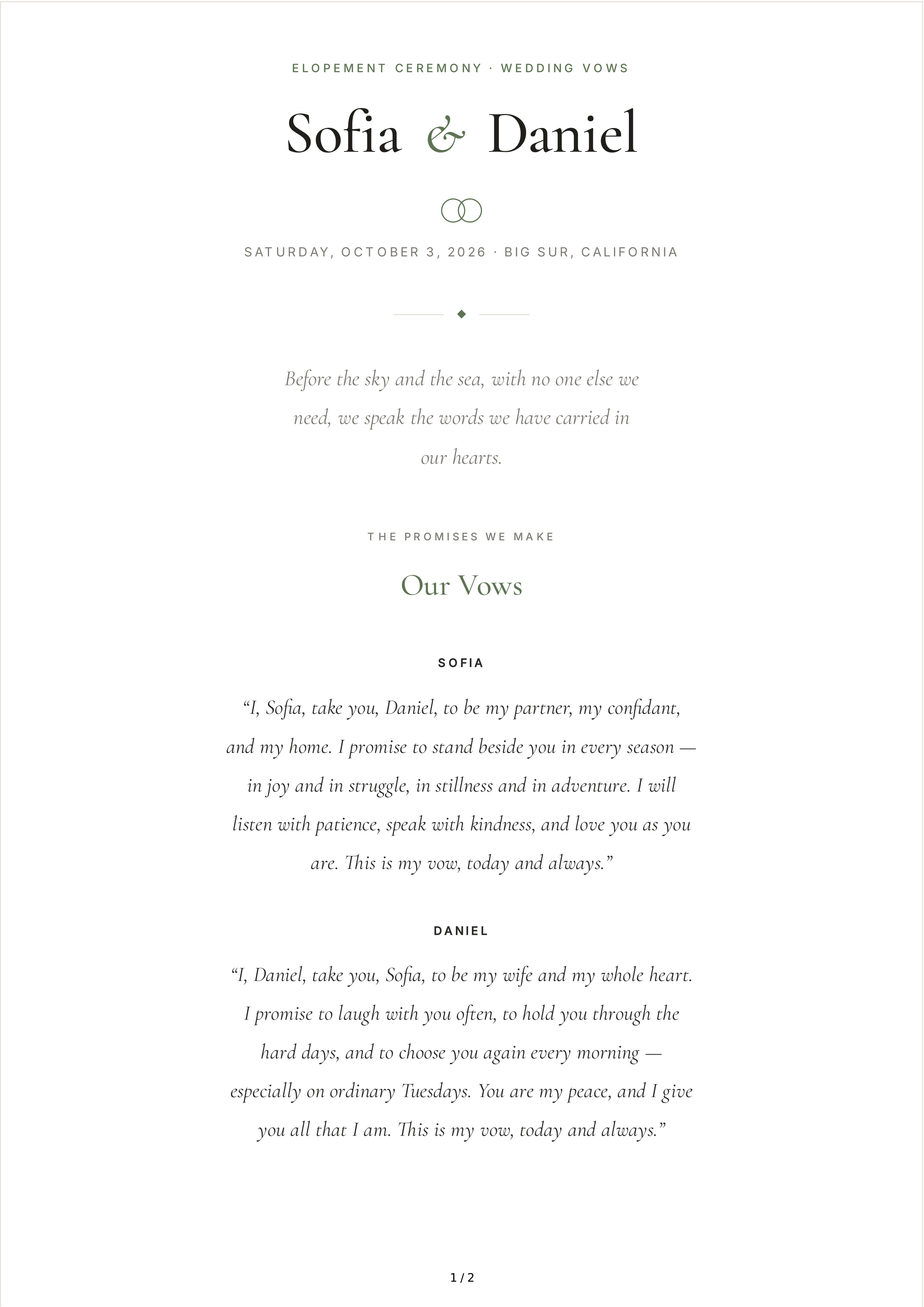 Wedding Vows for an Elopement — page 1