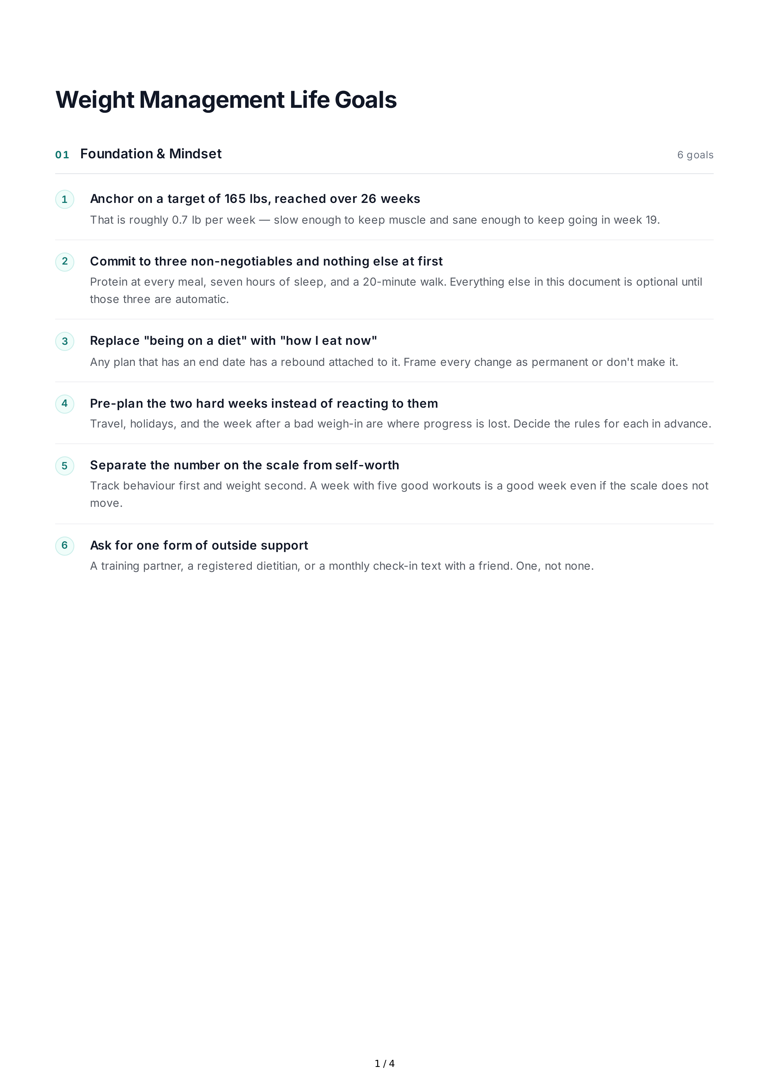 Weight Management Life Goals — page 1