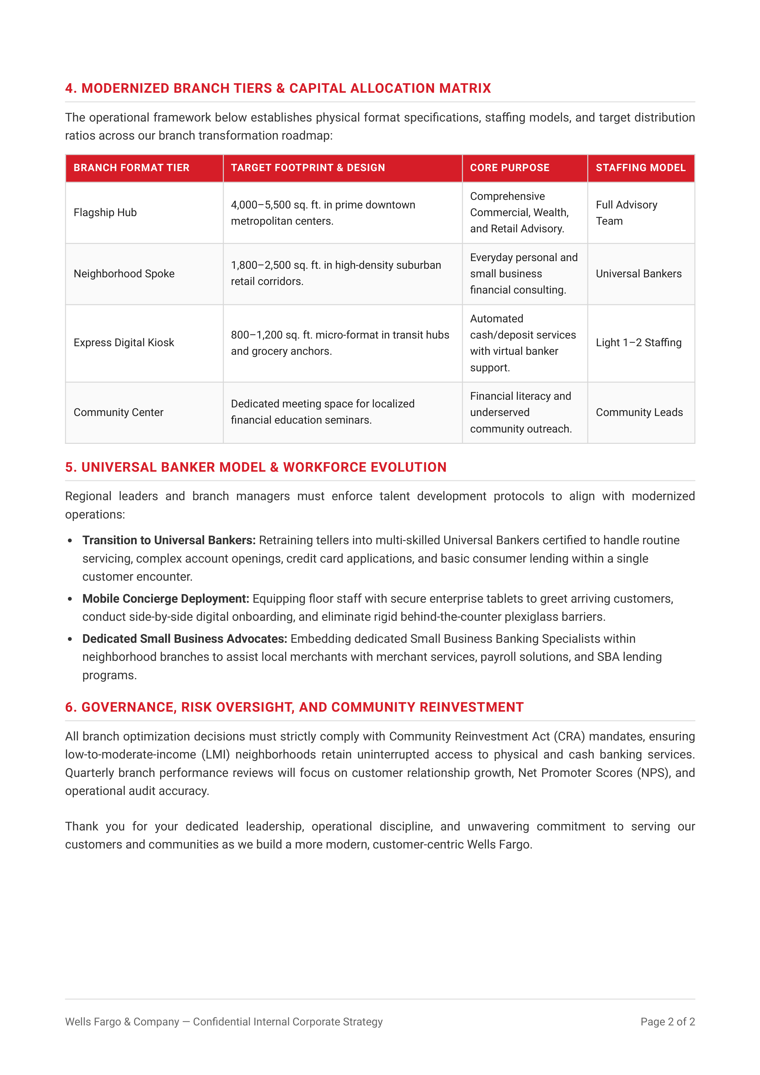 Wells Fargo Branch Strategy Memo — page 2