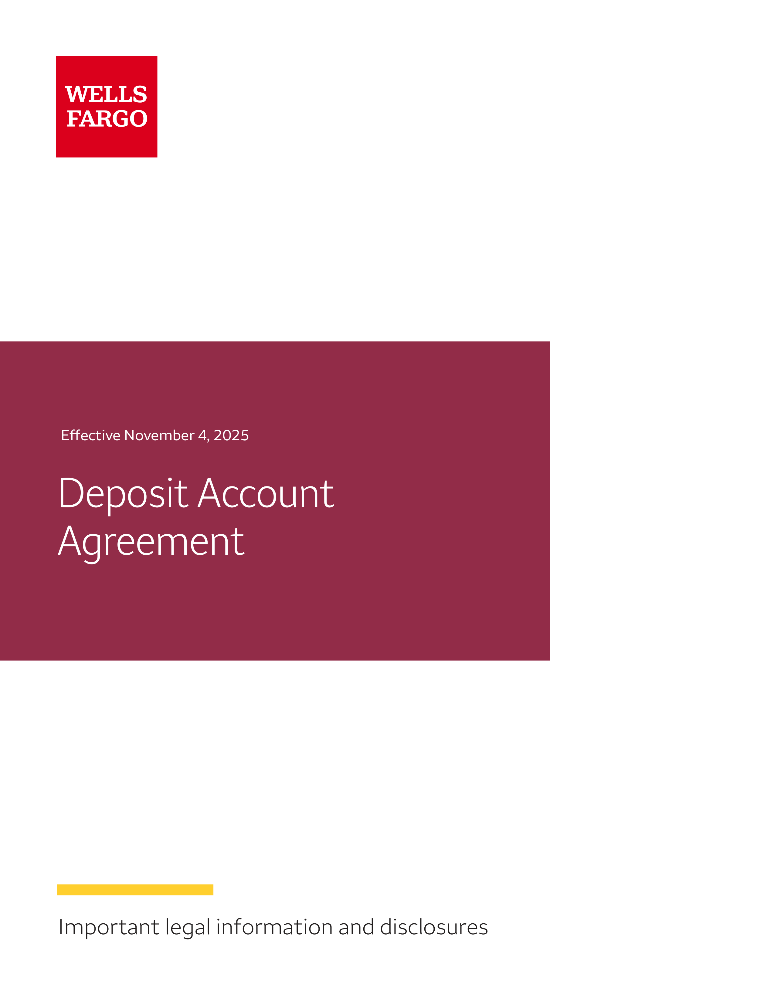 Wells Fargo & Company Deposit Account Agreement — page 1