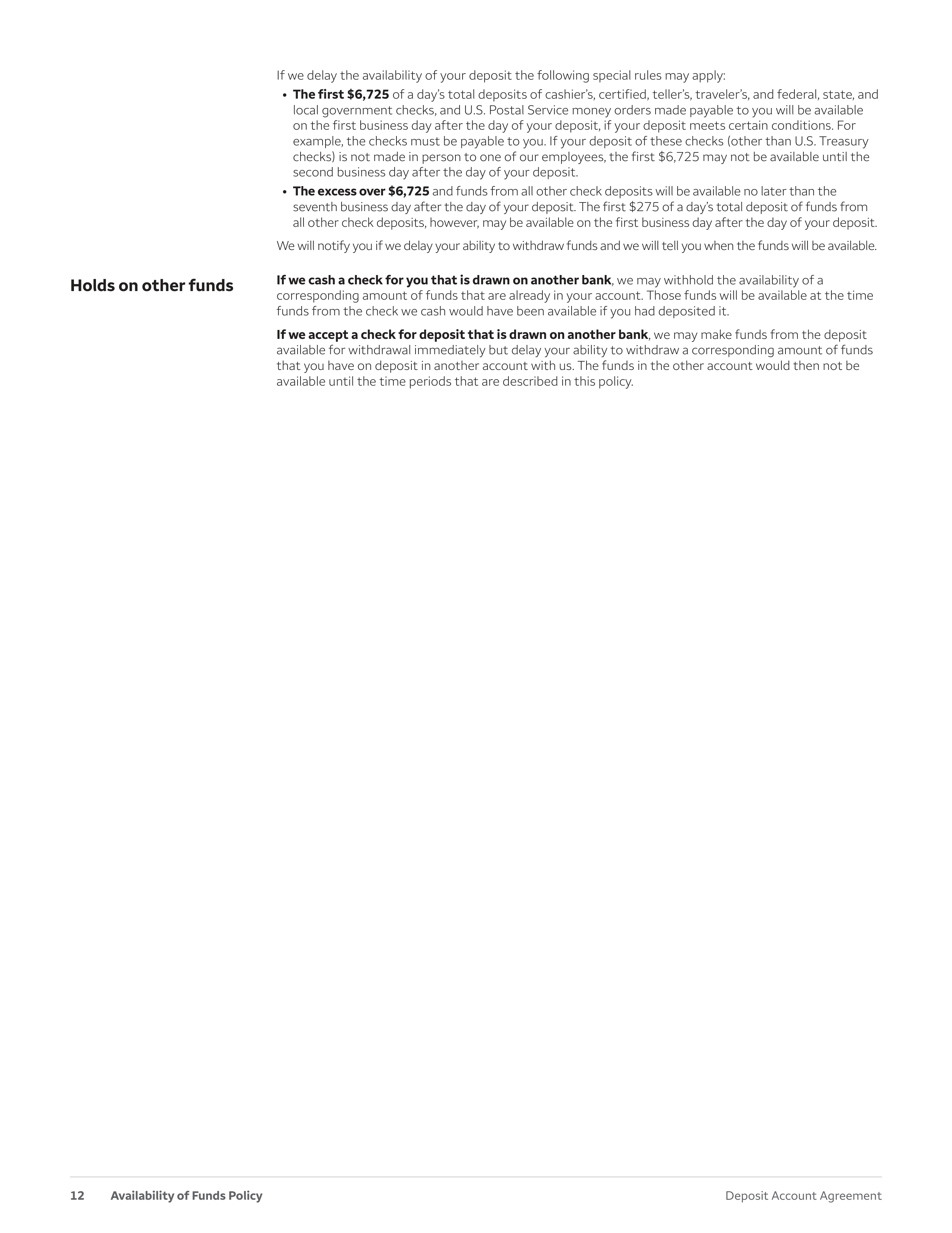 Wells Fargo & Company Deposit Account Agreement — page 12